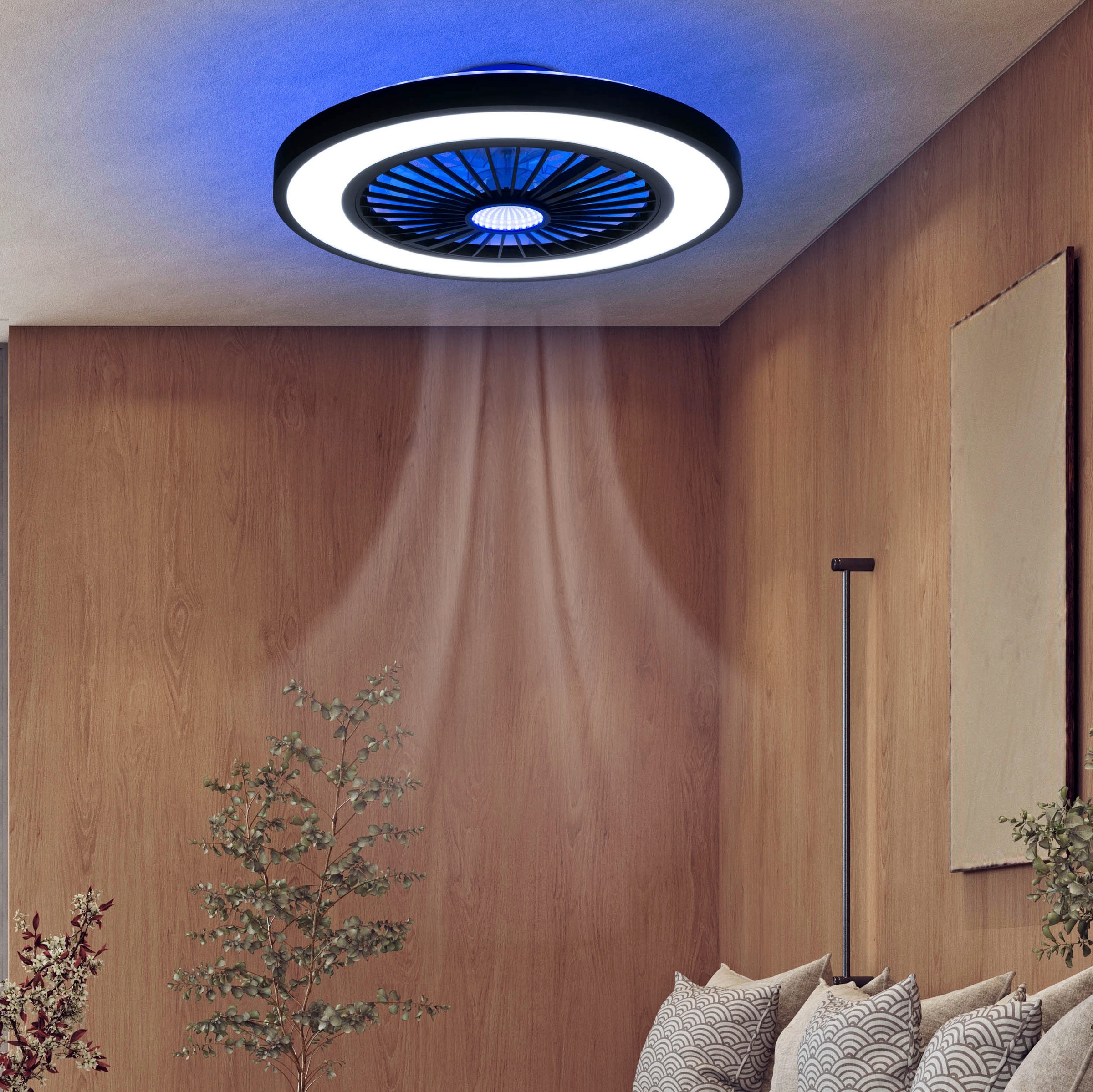 MY HOME LED Deckenleuchte "Yuri Deckenventilator", schwarz (schwarz weiß), 1, Ø 54cm H: 16cm, 1 Stk., Leuchten, Deckenlampe, Ventilator, RGB-Backlight, LED Deckenleuchte 3