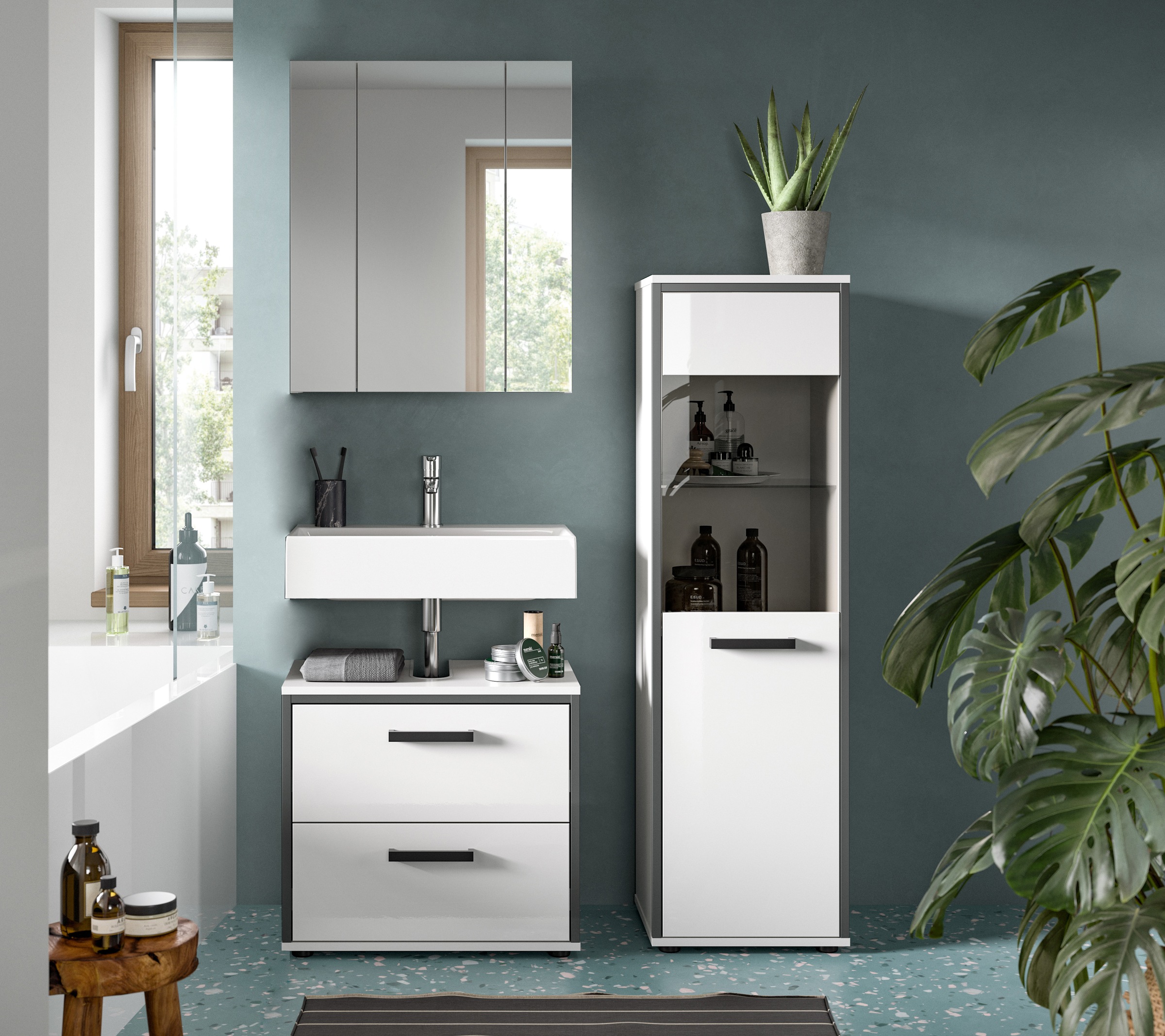 welltime Badmöbel-Set "KAJO, 3-tlg. Badkombination, weiß hochglanz" Set, Se günstig online kaufen