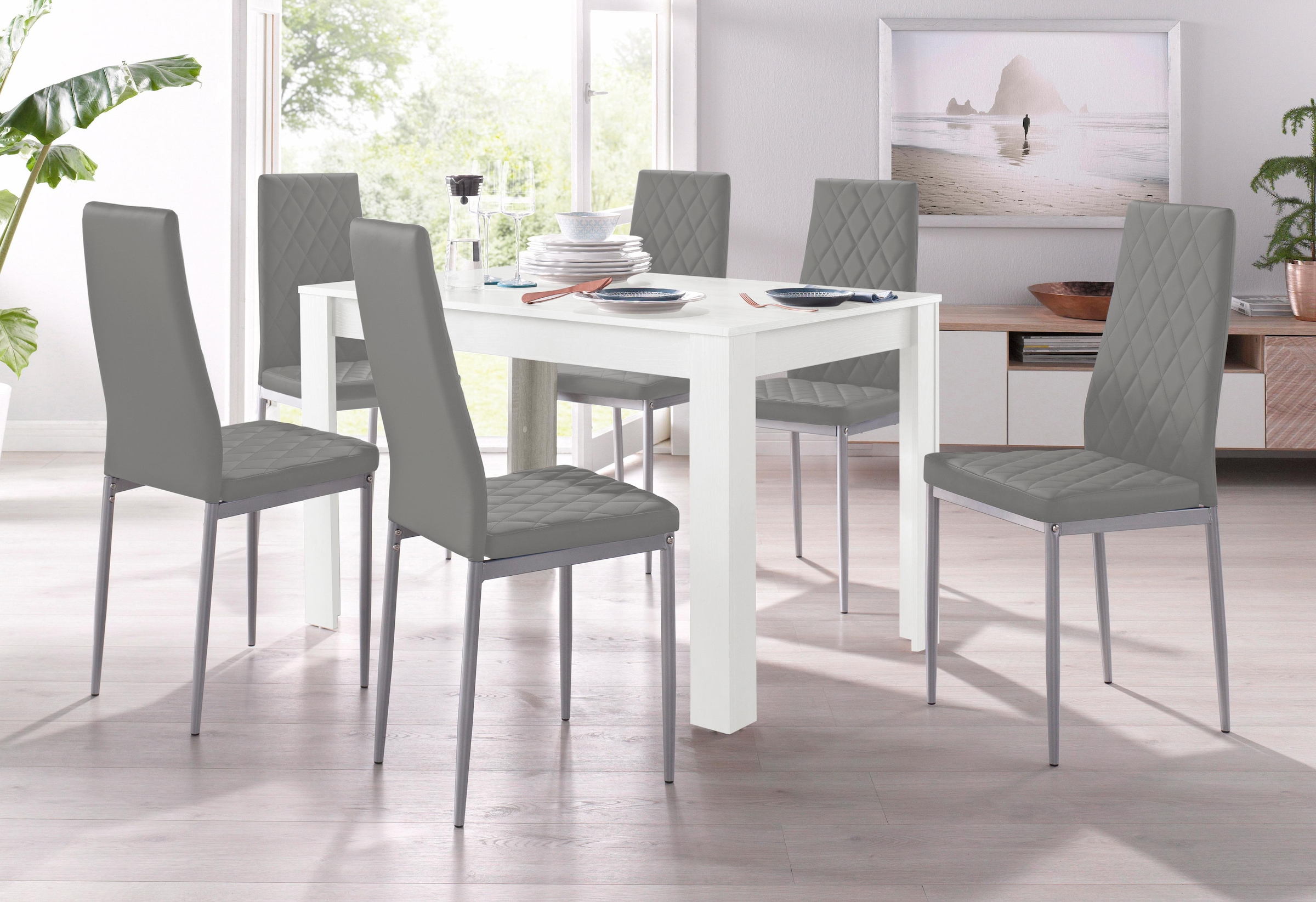 OTTO home Essgruppe "Tisch, Stuhl" Set, 5tlg. Set. Tisch 120 cm plus 4 Stühle, 5 Stk. tlg. Tisch 120 cm, 4 Stühle in Lederoptik
