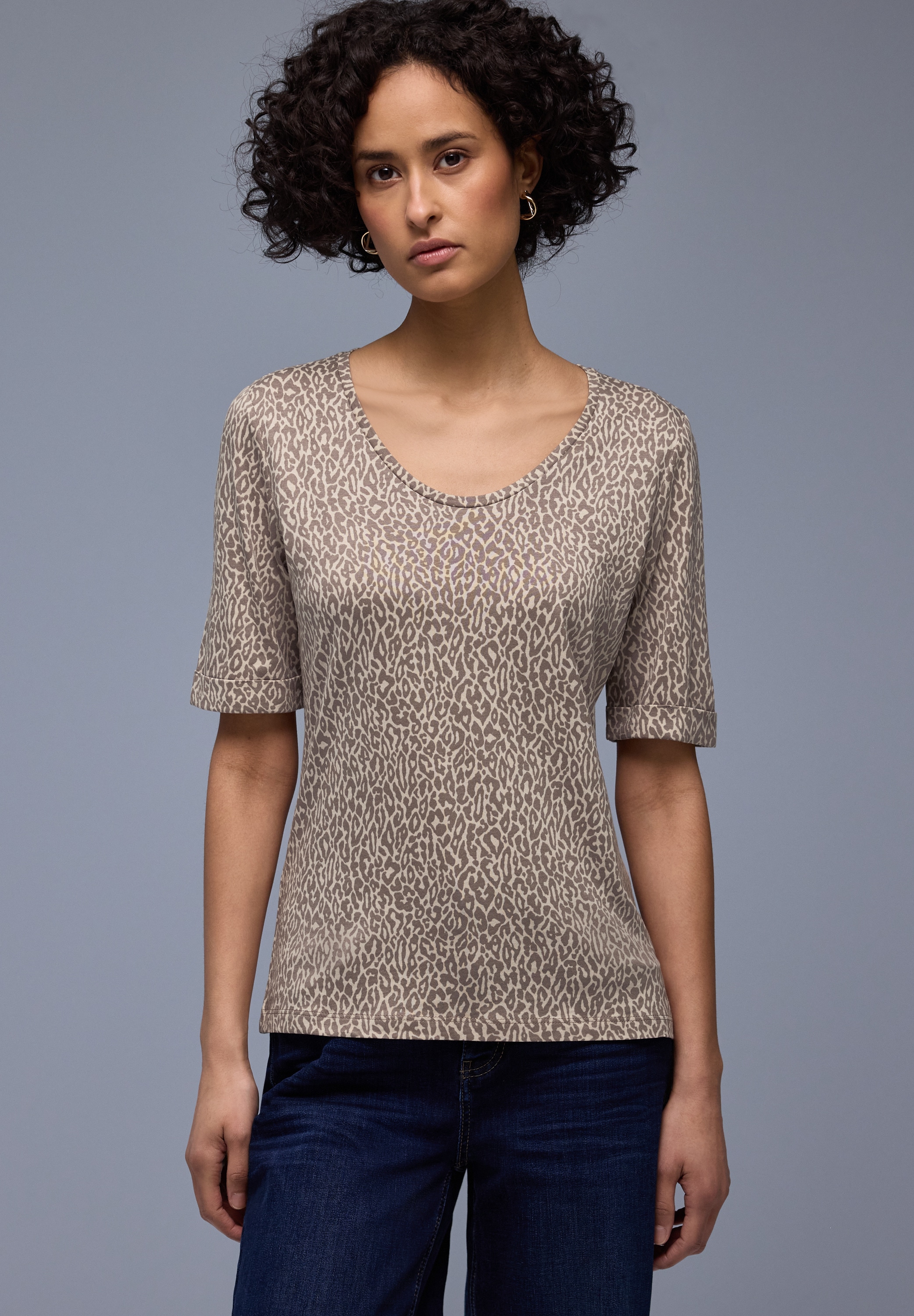 STREET ONE Kurzarmshirt mit Leo-Print