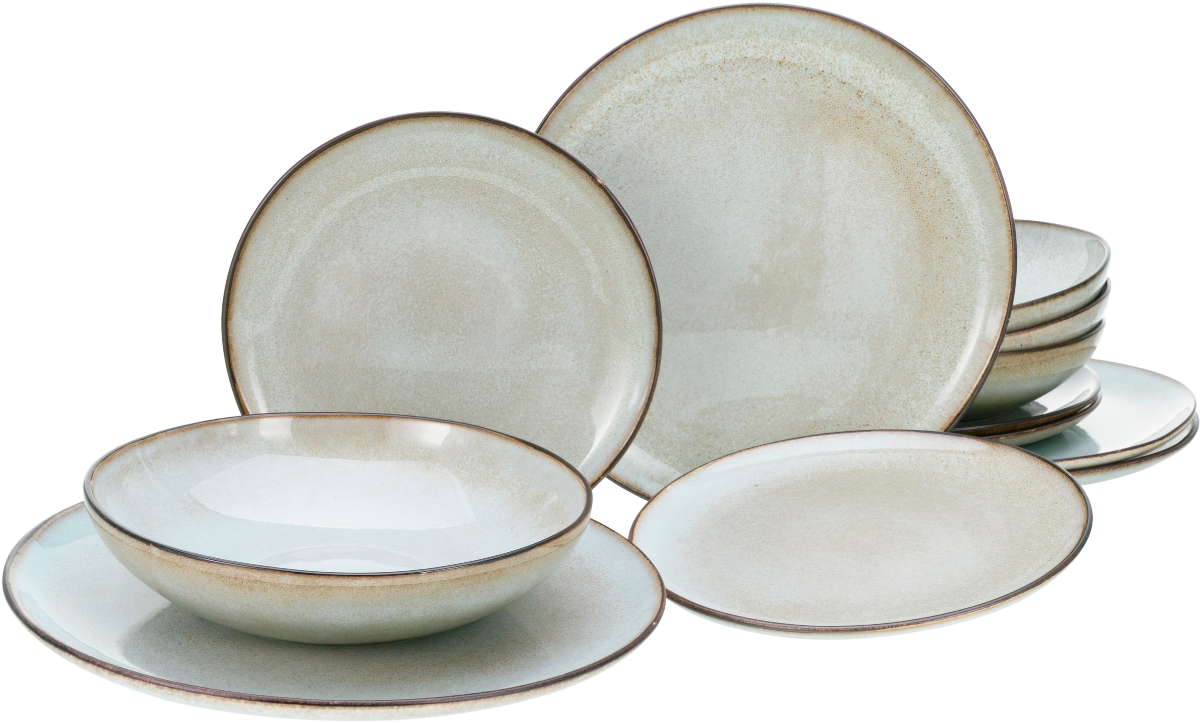 CREATABLE Tafelservice "Geschirr-Set Stone Town", 12 Stk., grau, Geschirr-Sets, Service, organische Form, Handmade Charakter, 12 Teile, für 4 Personen