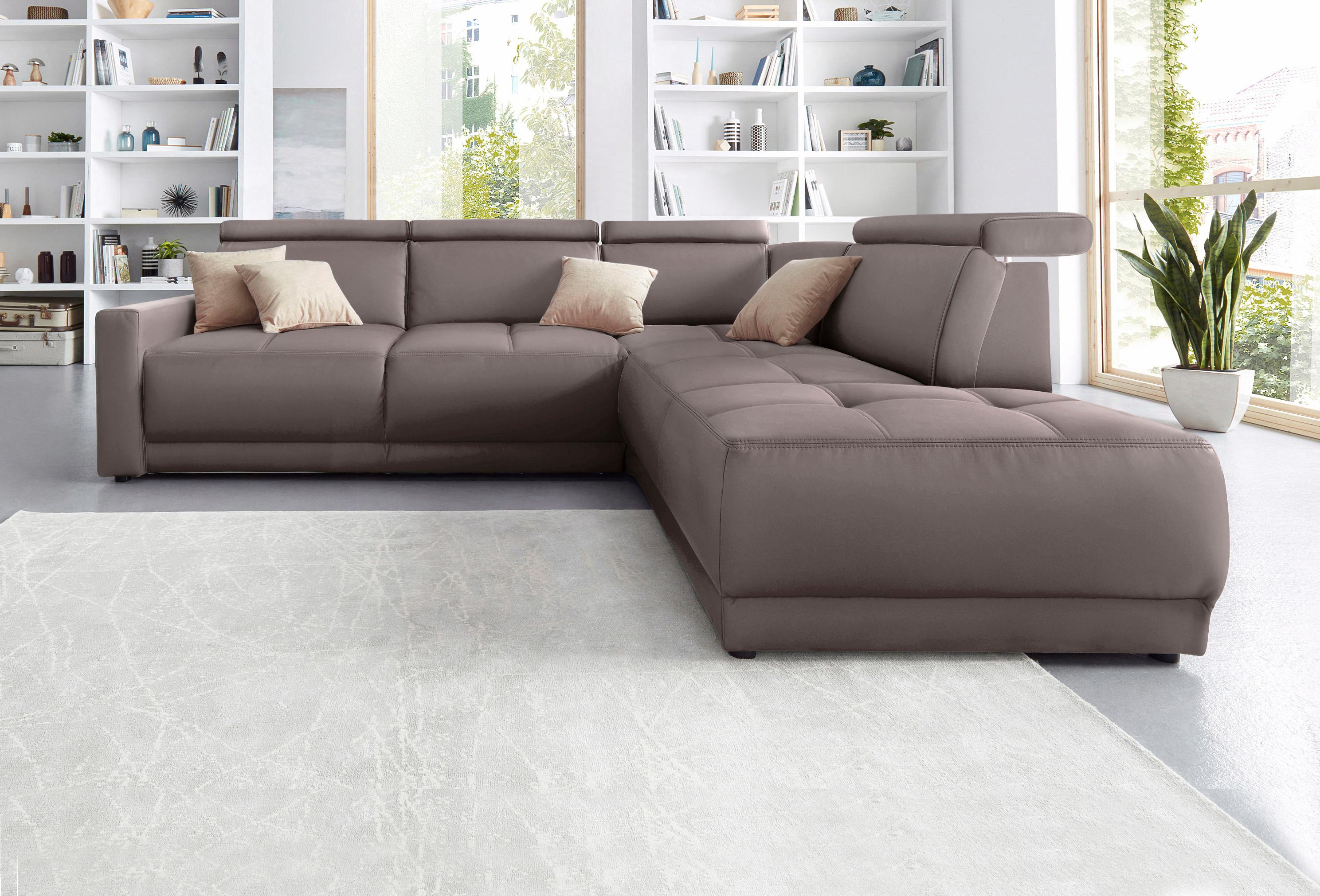 DOMO collection Ecksofa "Ava, moderne Sitzheftung mit toller Doppelnaht, komfortabel, L-Form" mit Ottomane, inkl. Federkern, wahlweise mit Kopfteilverstellungen