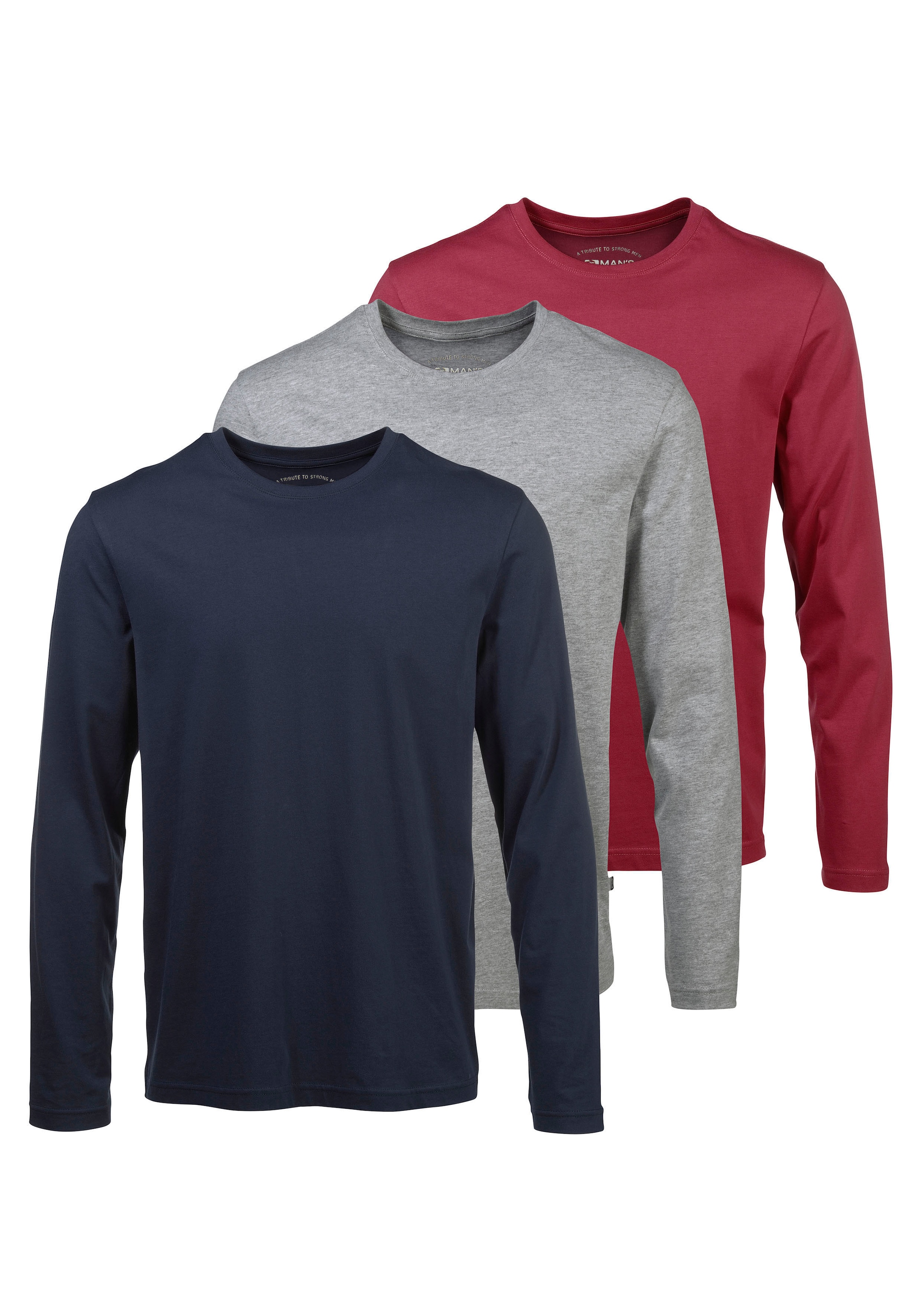 Man's World Langarmshirt »neue Farbe !«, Langarm, unifarben, aus Baumwolle, im 3er-Pack