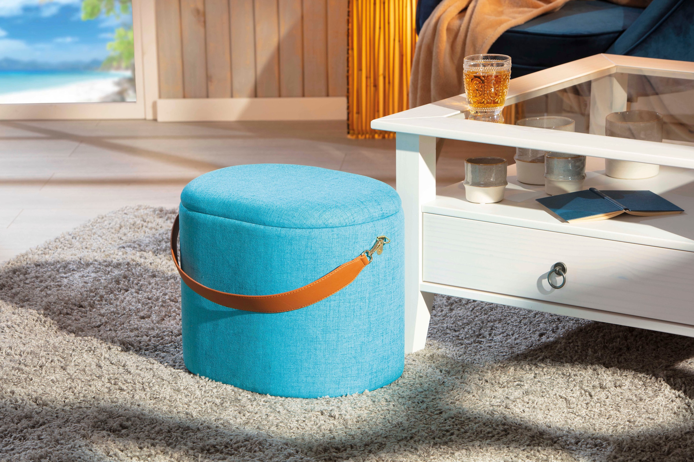Inter Link Hocker »Dilia Stauraumhocker, Sitzhocker, Pouf, moderne Trendfarben« Mit Stauraum & abnehmbarem Deckel, 100% Polyester, BxTxH: 42x30x36 cm