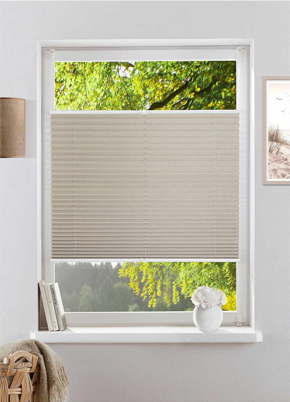 OTTO home Plissee "Willa" verdunkelnd ohne Bohren verspannt NEUHEIT in Leinenoptik, Klemmfix, für Fenster & Tür, Verdunkelung
