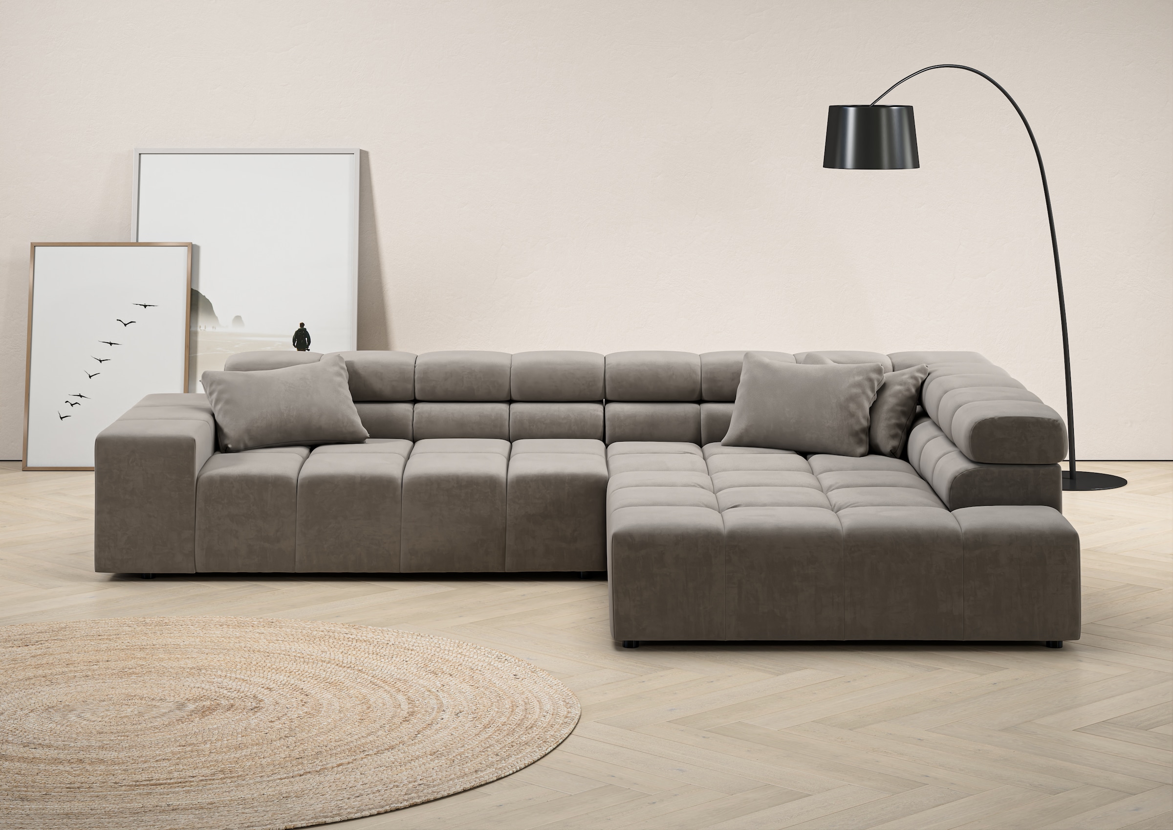 Ecksofa »Ancona incl. Kopfteilverstellung, Zierkissen Breite 319cm, L-Form«, wahlweise...