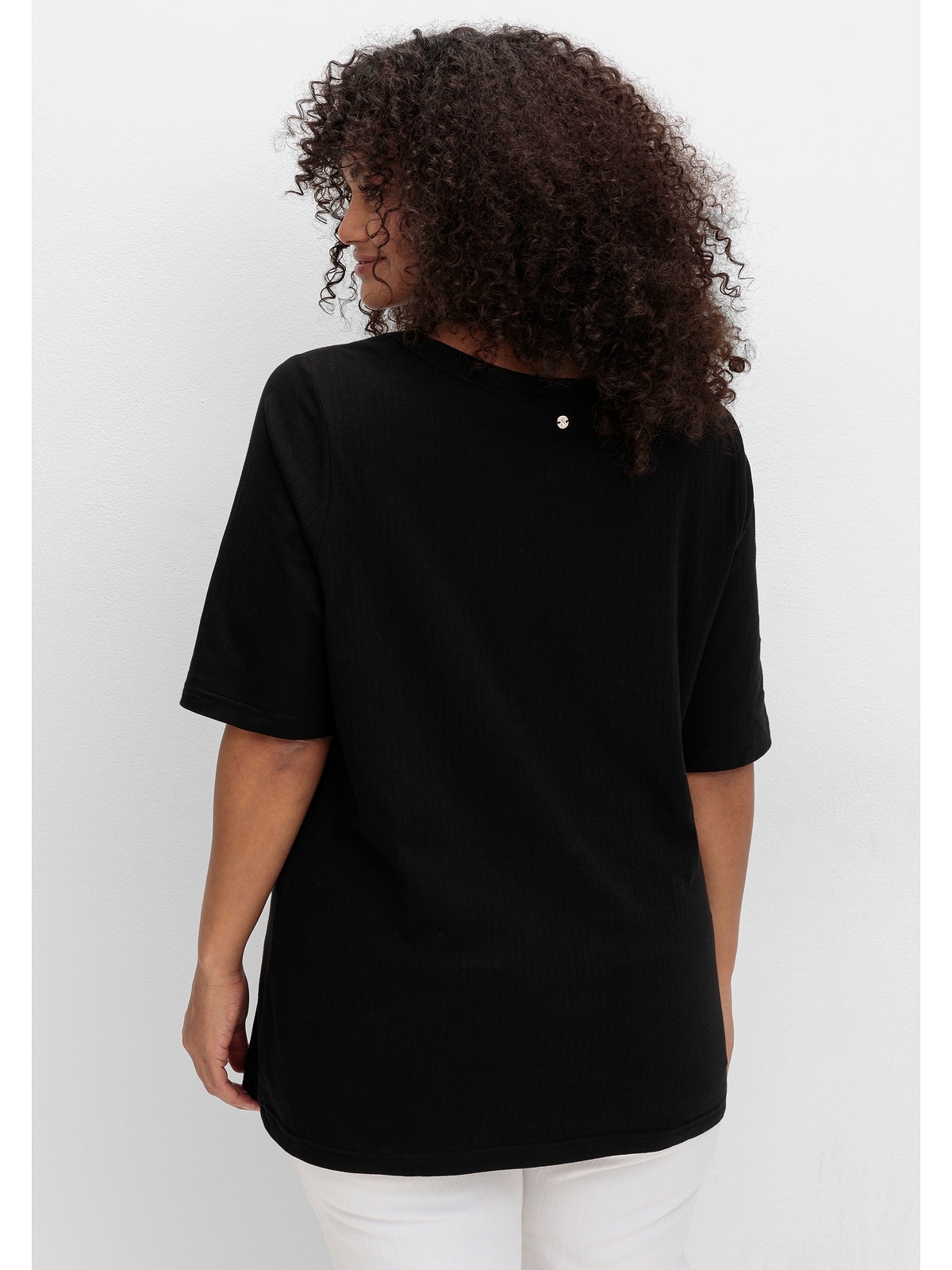 Sheego T-Shirt »Große Größen«, mit weitem Rundhalsausschnitt, in Rippstruktur