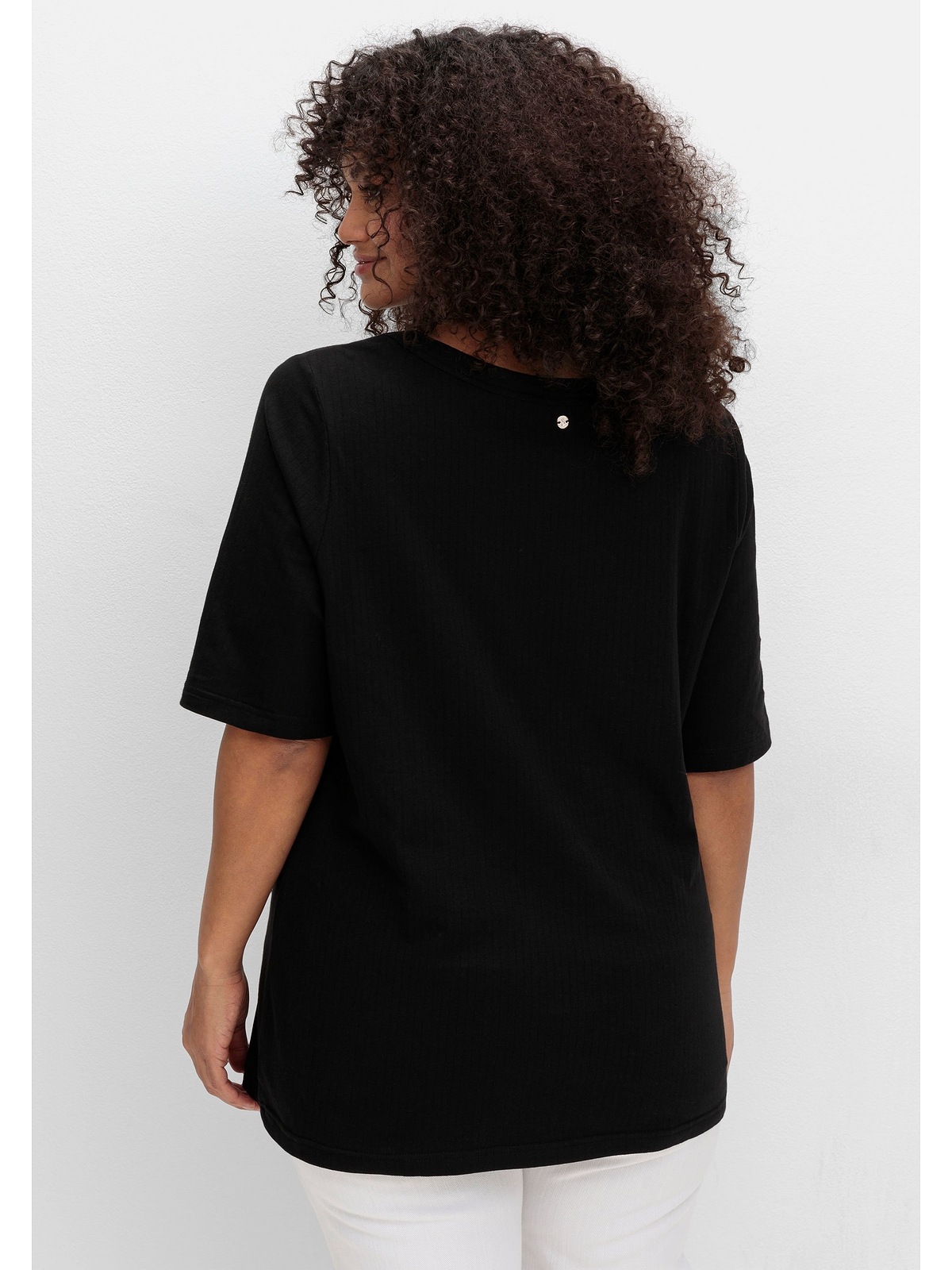 Sheego T-Shirt "Große Größen", mit weitem Rundhalsausschnitt, in Rippstrukt günstig online kaufen