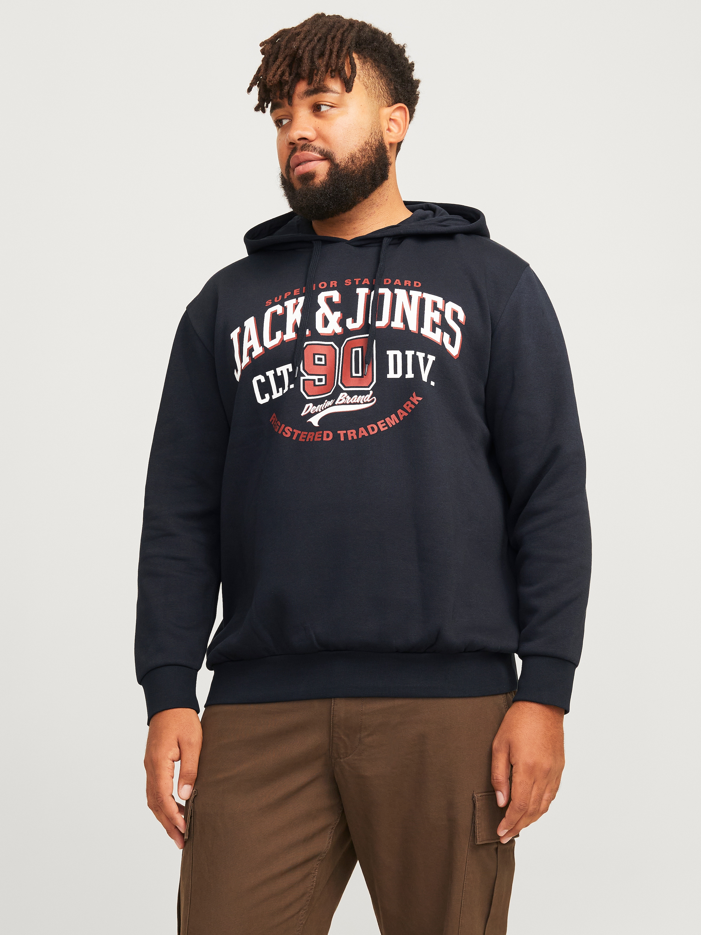 Jack & Jones PlusSize Hoodie "JJELOGO SWEAT HOOD 2 COL 24/25 NOOS PLS", mit Logo Frontprint