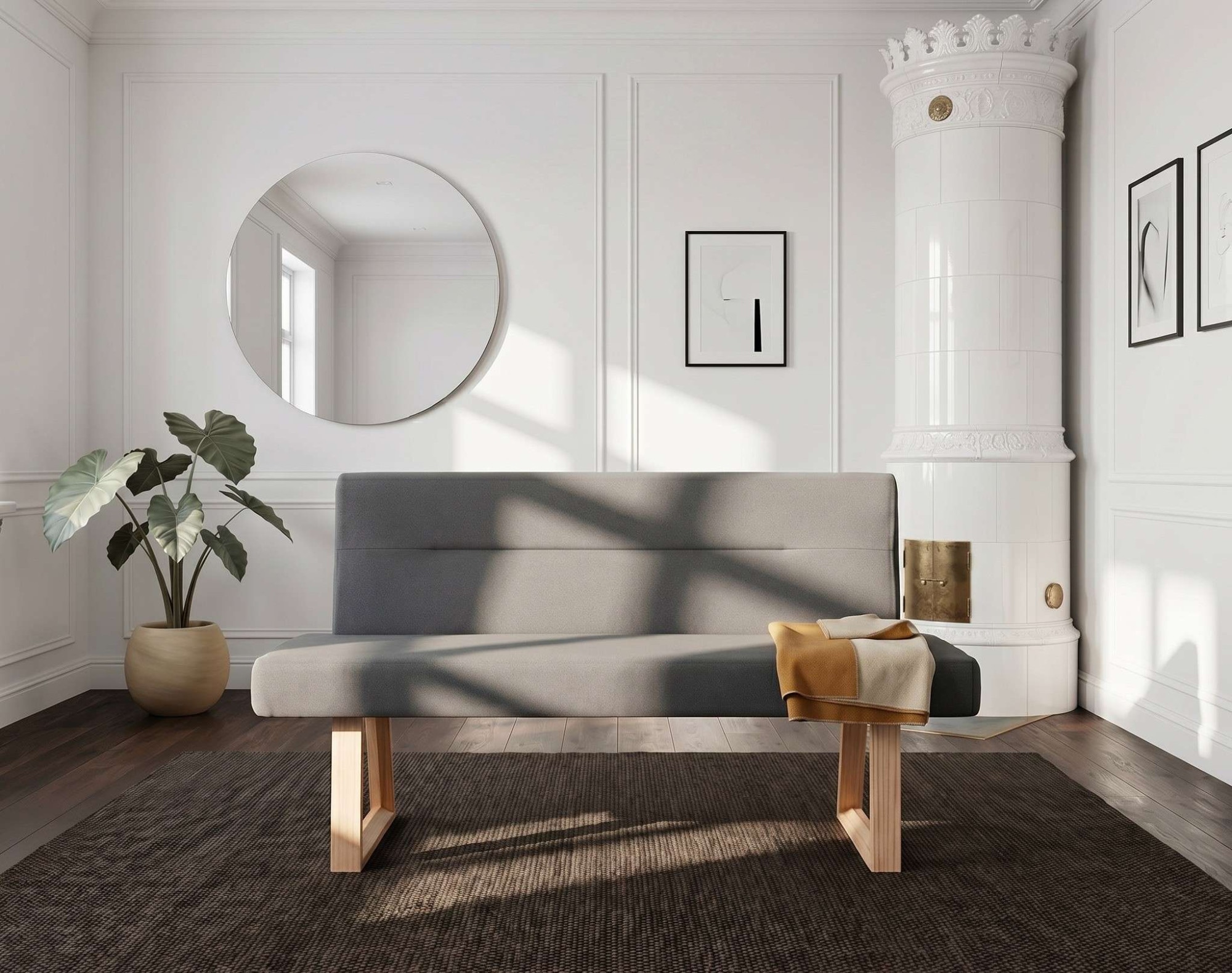 OTTO home Essbank »Mellio« Beine aus massiver Eiche, pflegeleichtem Webstoff Bezug, Breite 140 cm