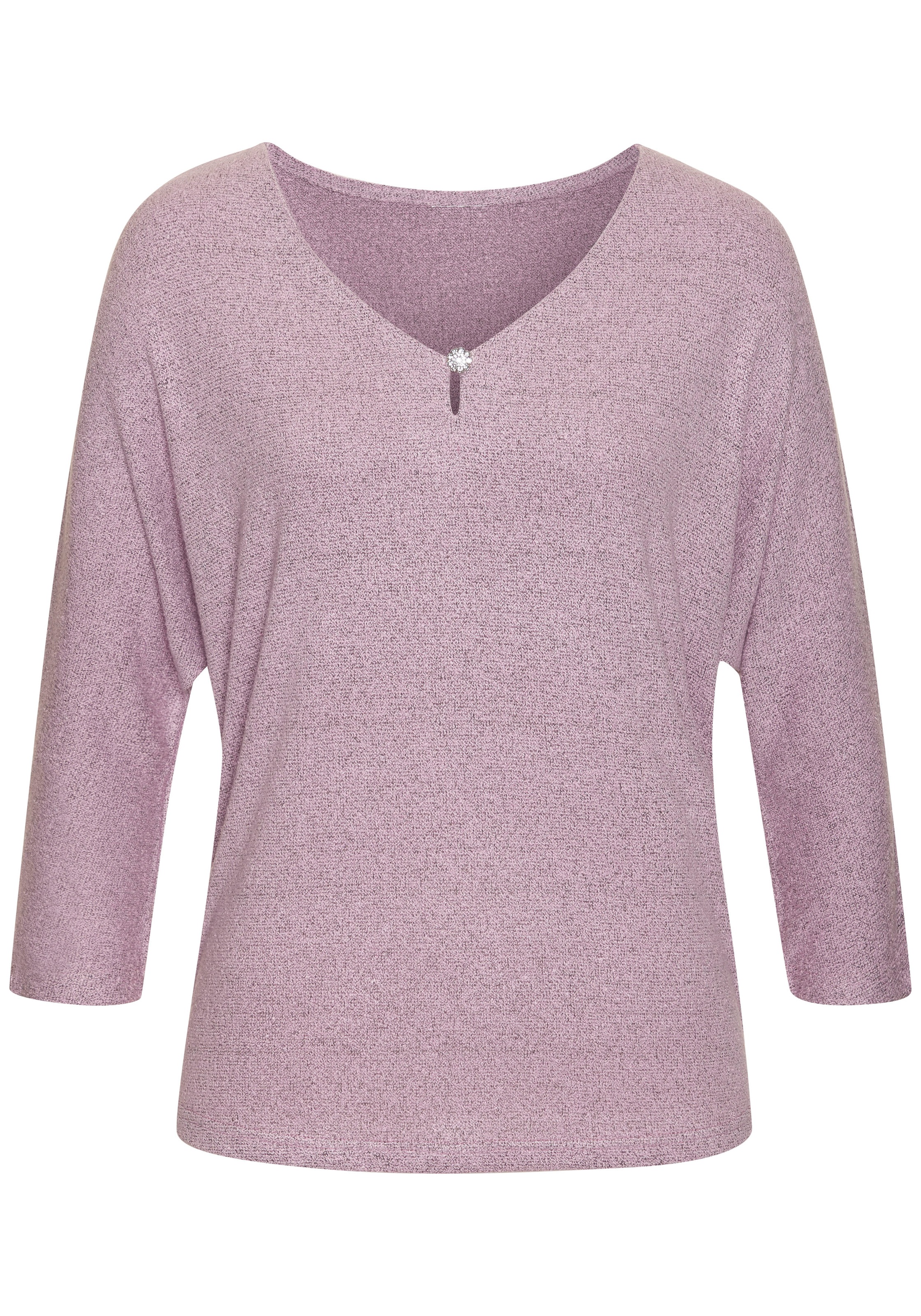 LASCANA 3/4-Arm-Shirt "mit Strassknopf in Blütenform", aus leichtem Feinstr günstig online kaufen