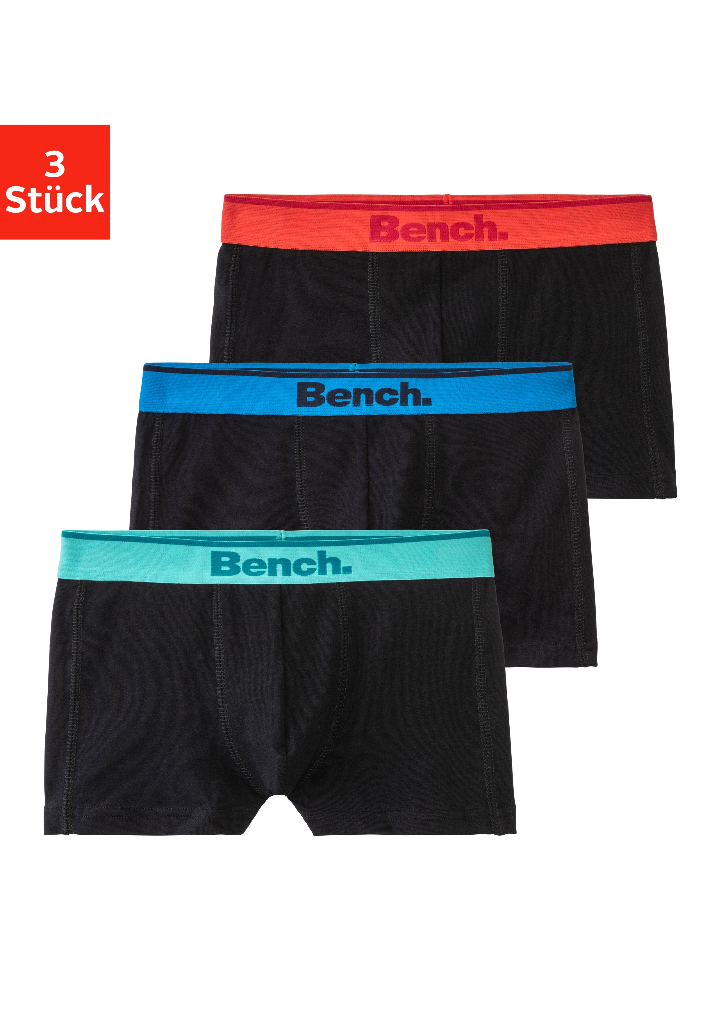 Bench. Boxer "Boxershorts für Jungen" Packung, 3 Stk. unifarben, mit Logobund, Baumwollmischung