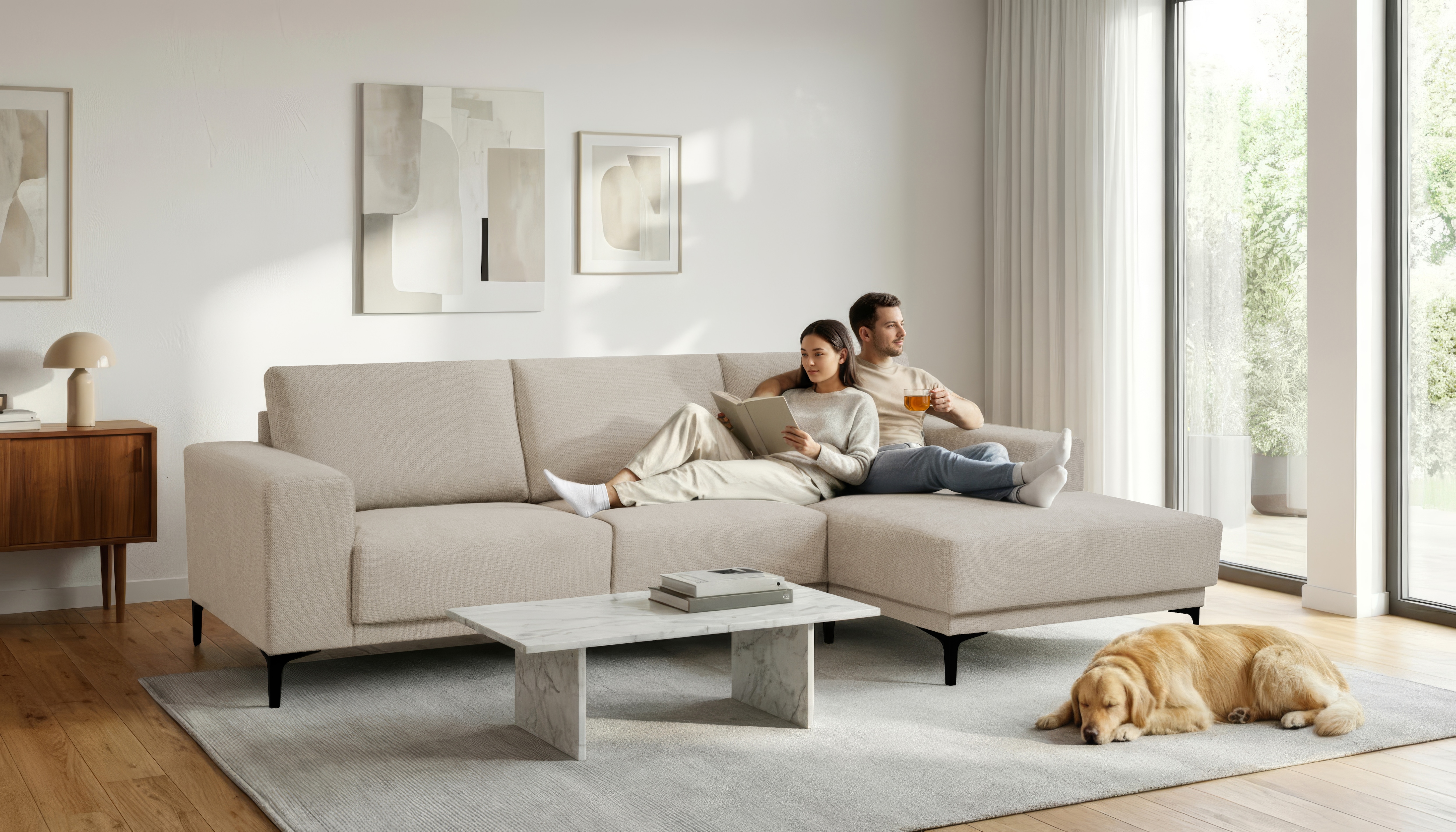 OTTO home Ecksofa "Xander, L-Form" Breite 280 cm, Soft-Touch Chenille, schwarze Metallfüße
