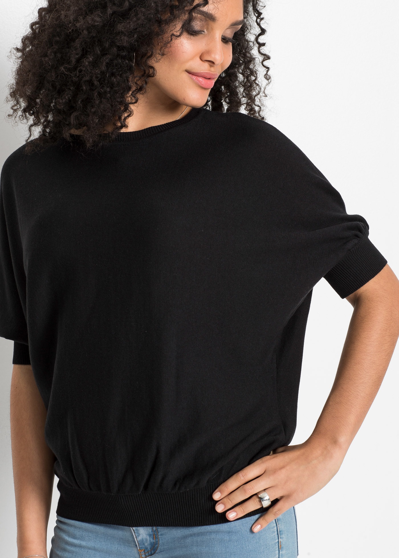 bonprix Strickpullover aus Baumwoll-Mix, mit Rundhalsausschnitt, bequeme Pa günstig online kaufen