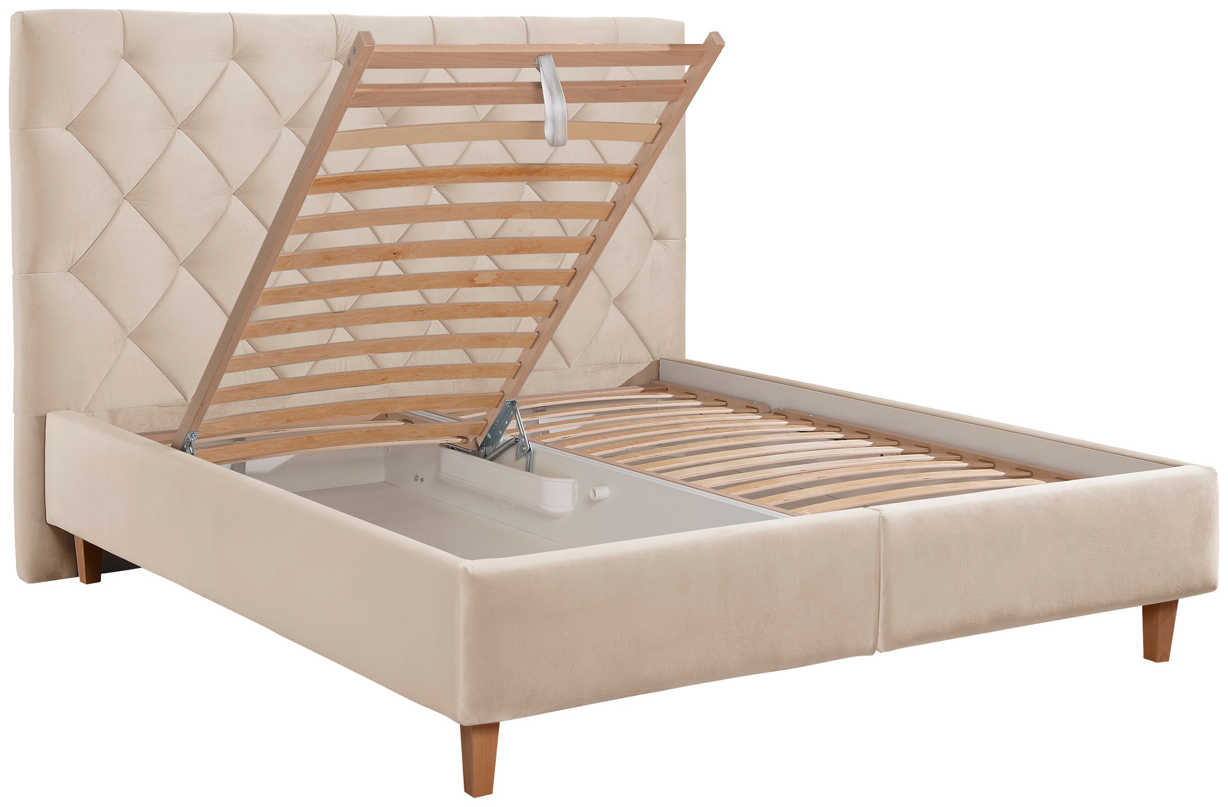 Polsterbett HOME AFFAIRE "Sunley 140", beige (beige, natur), B:183cm L:210cm, Struktur (100% Polyester);Samtstoff (100% Polyester), Betten, Polsterbett, Kreuzsteppung, Kopfteilhöhe 142 cm, ohne oder mit Matratze/Lattenrost 8