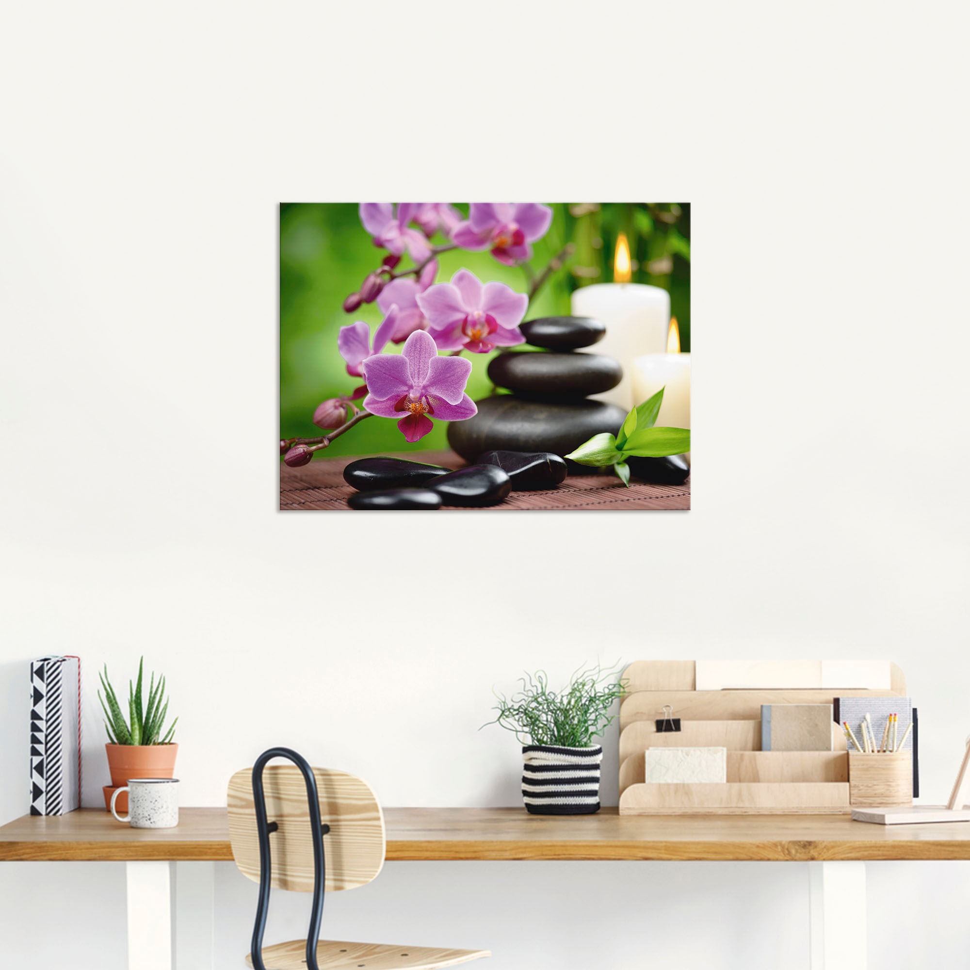 Artland Wandbild "Zen Basaltsteine und Bambus auf Holz", Zen, (1 St.), als günstig online kaufen