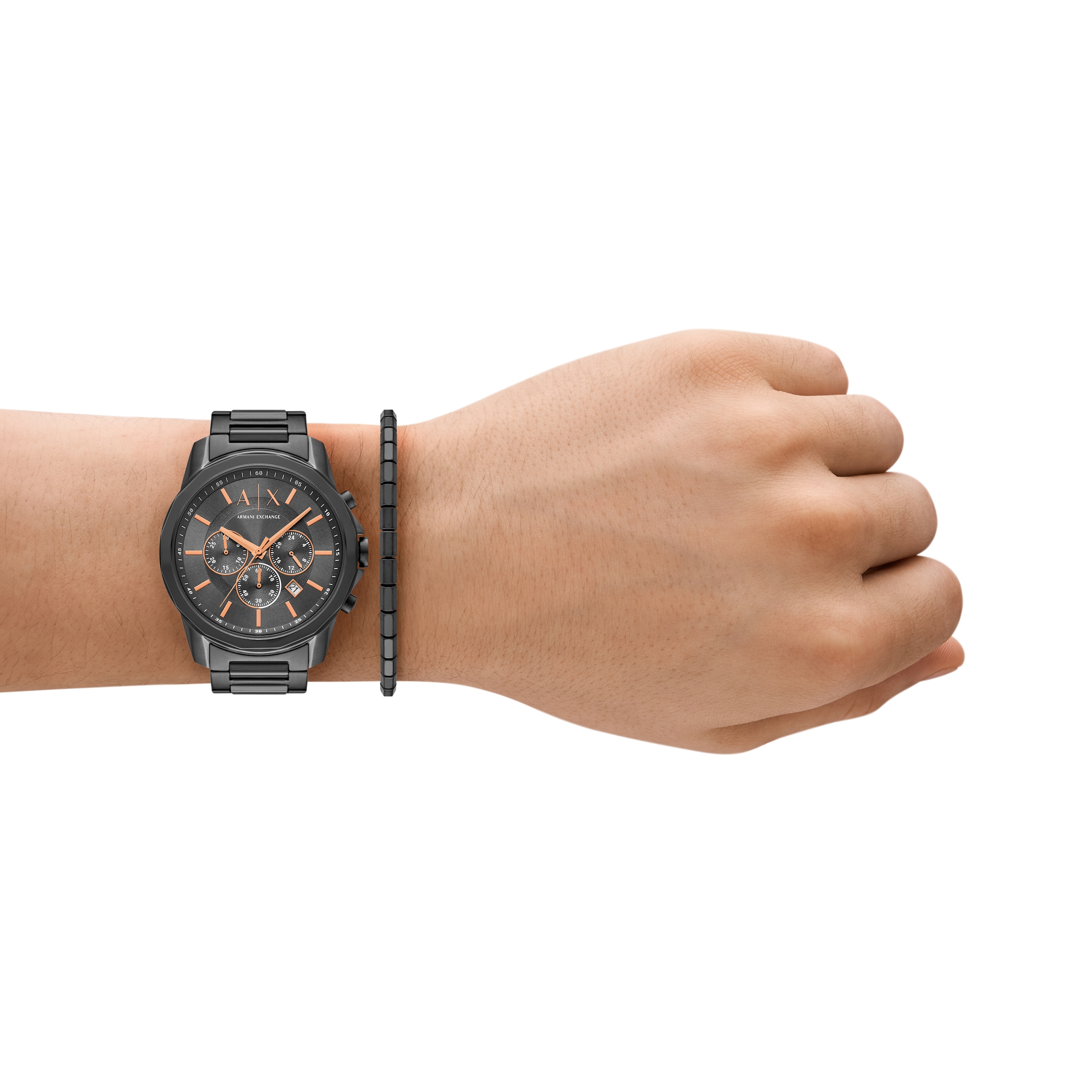 ARMANI EXCHANGE Chronograph, (Set, 2 tlg., mit Armband), Quarzuhr, Armbanduhr, Herrenuhr, Edelstahlarmband