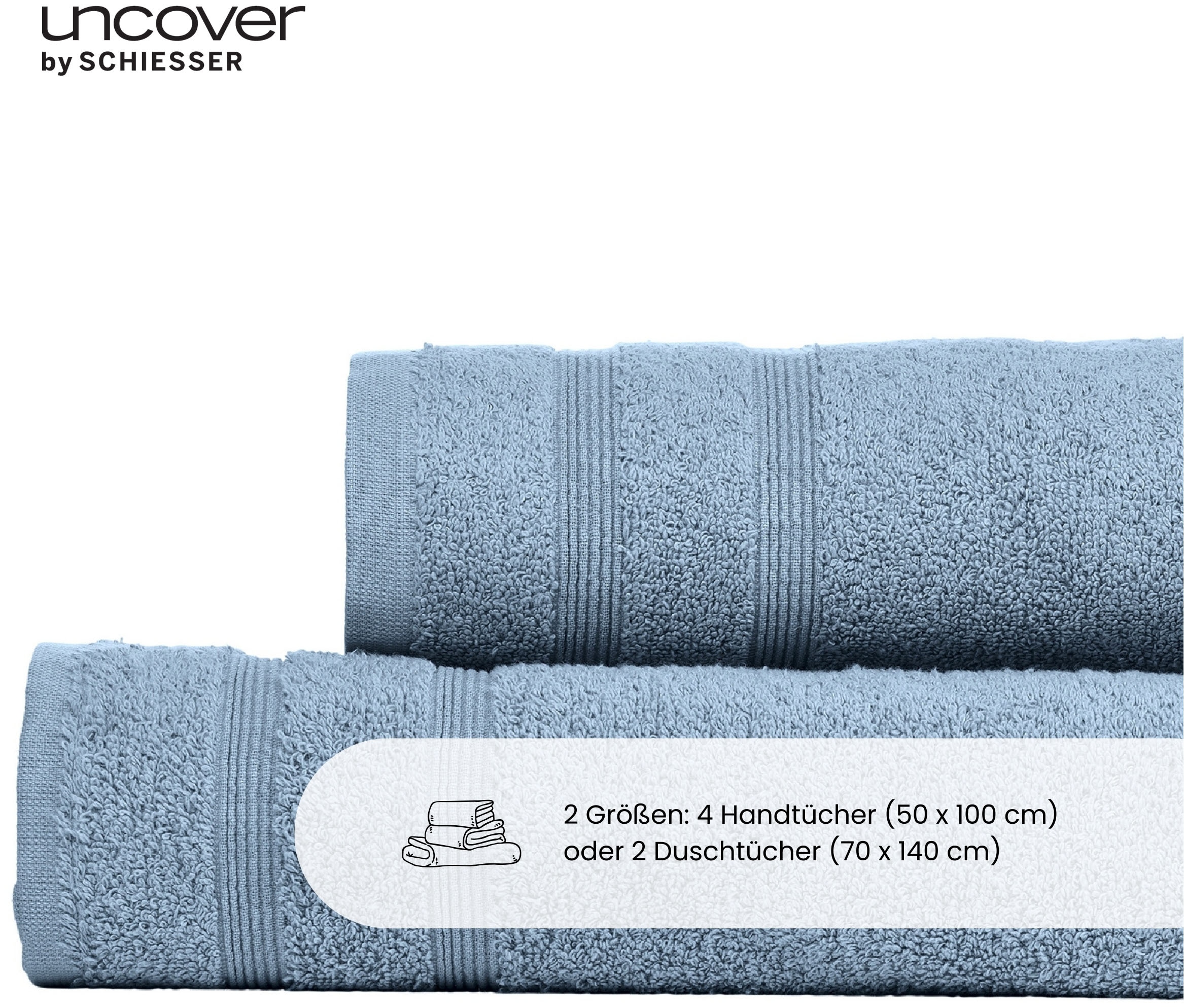 uncover by SCHIESSER Handtücher »Brooklyn mit dezenter Bordüre in Hoch-Tief-Optik«, (Set, 4 St.), Made in Green