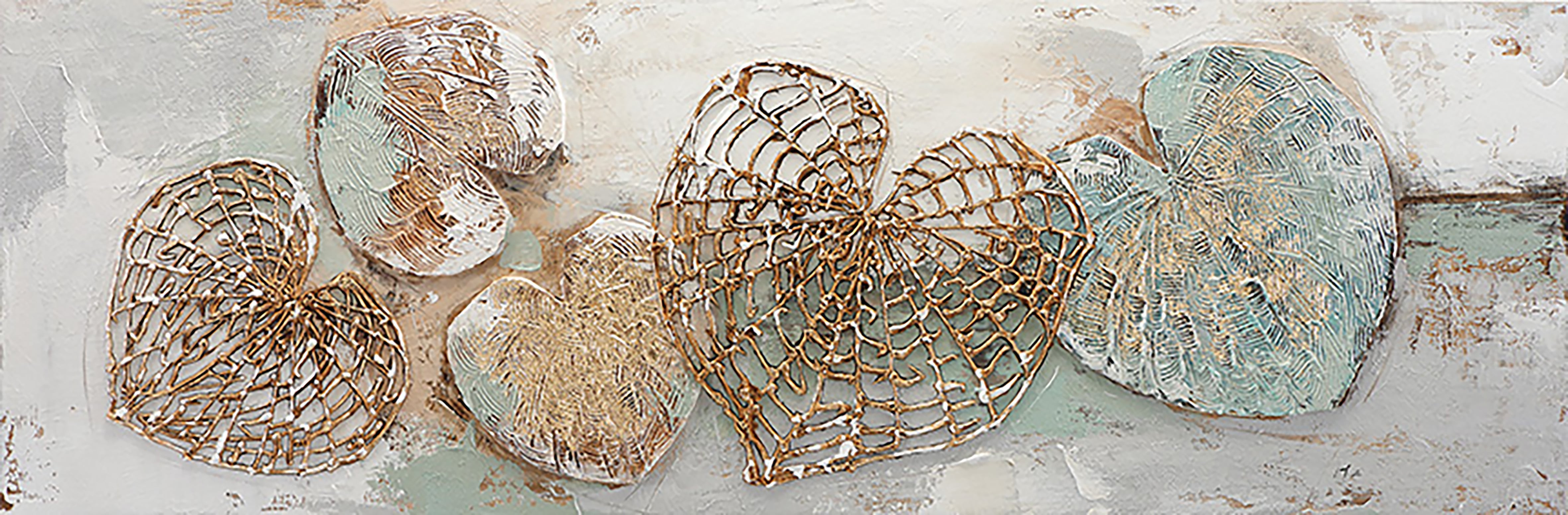 Bönninghoff Ölgemälde "handarbeit HERZEN 40x120 cm – Wandbild Kunst Deko modern" Abstrakt Blätter Blätterbilder Formen Kunst Symbole 1 Stk. tlg. handgefertigt, jedes Bild ein Unikat