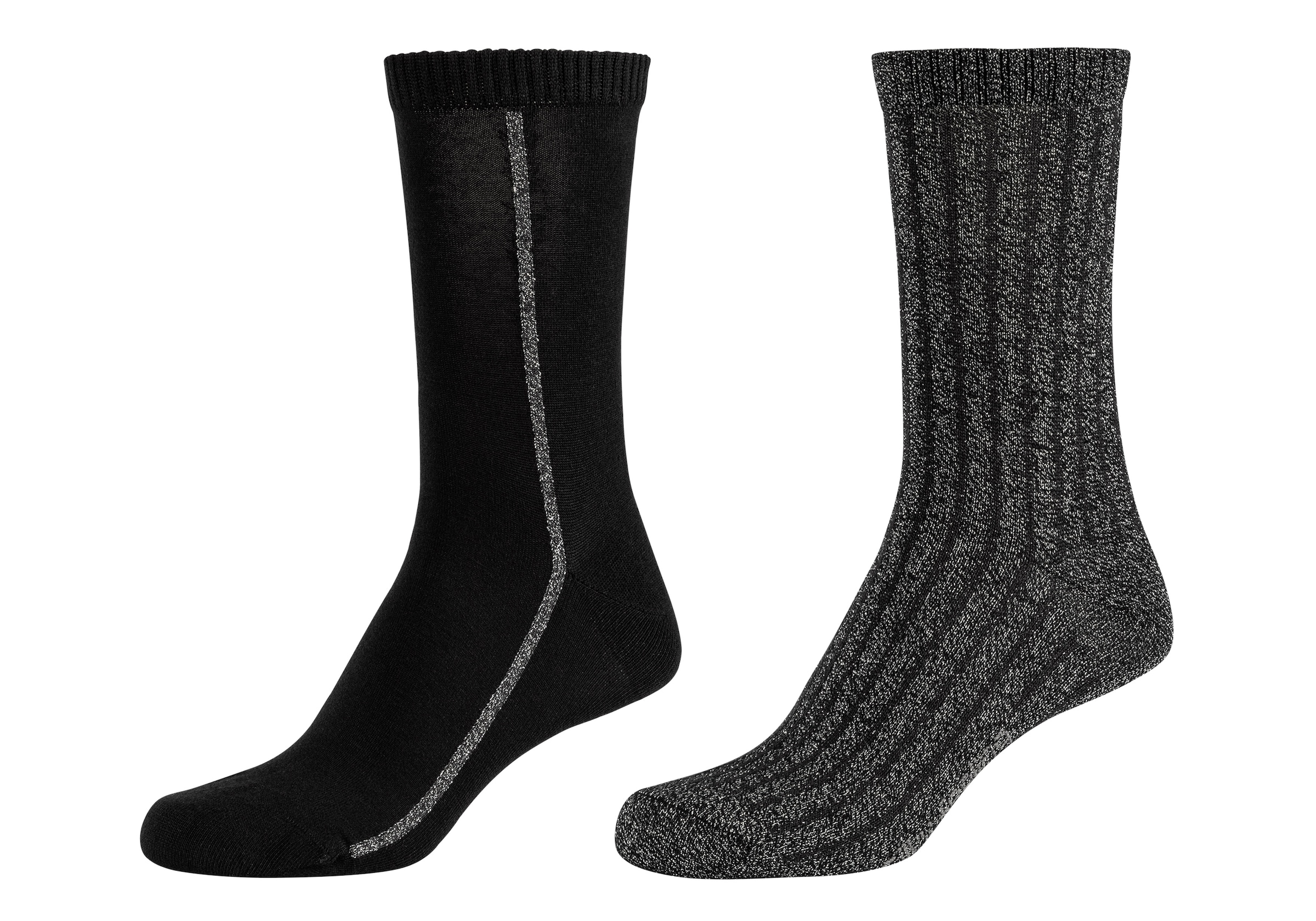 Camano Socken »silky touch«, (4 Paar), mit Glitzerdetails, schmales Rippenbündchen
