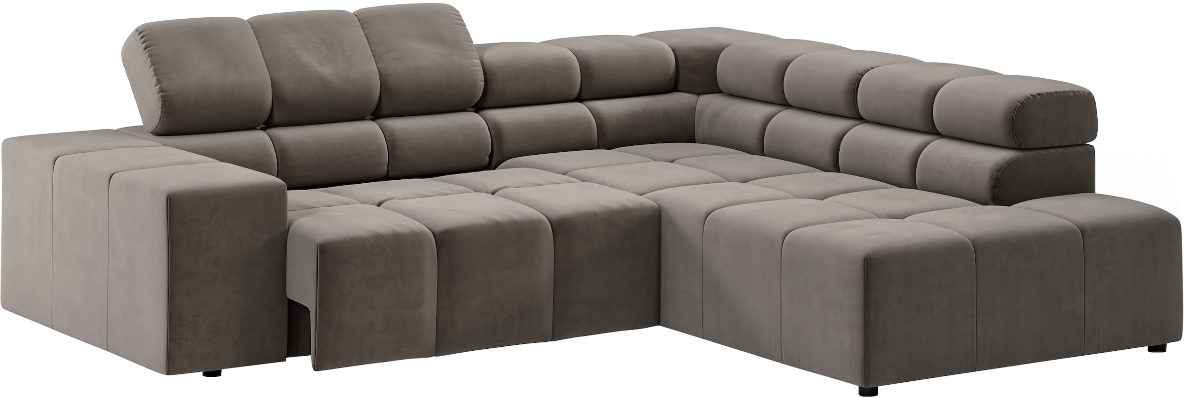 INOSIGN Ecksofa »Ancona, incl. Kopfteilverstellung + 3 Zierkissen, L-Form, Breite 249cm«, wahlweise motorische Sitztiefenverstellung, B/T(H: 249/215/70 cm