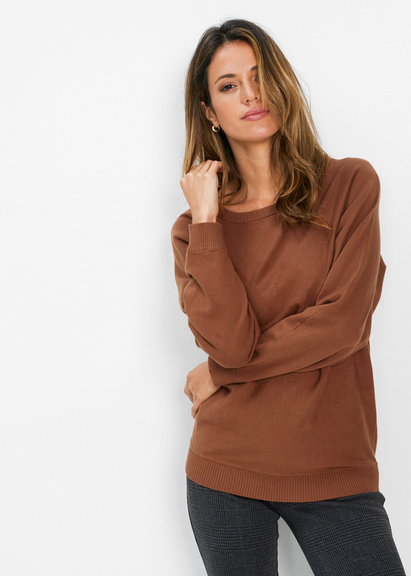 bonprix Strickpullover »Pullover mit Fledermausärmeln« im Feinstrick mit hohem Baumwollanteil, mit Fledermausärmeln