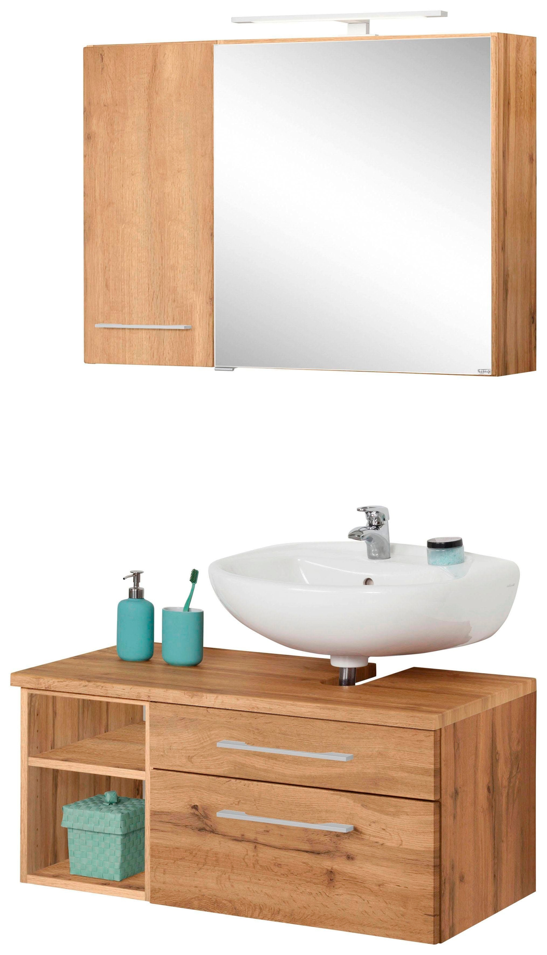 welltime Badmöbel-Set "Davos" 3 tlg. mit LED-Beleuchtung, Hängeschrank und günstig online kaufen