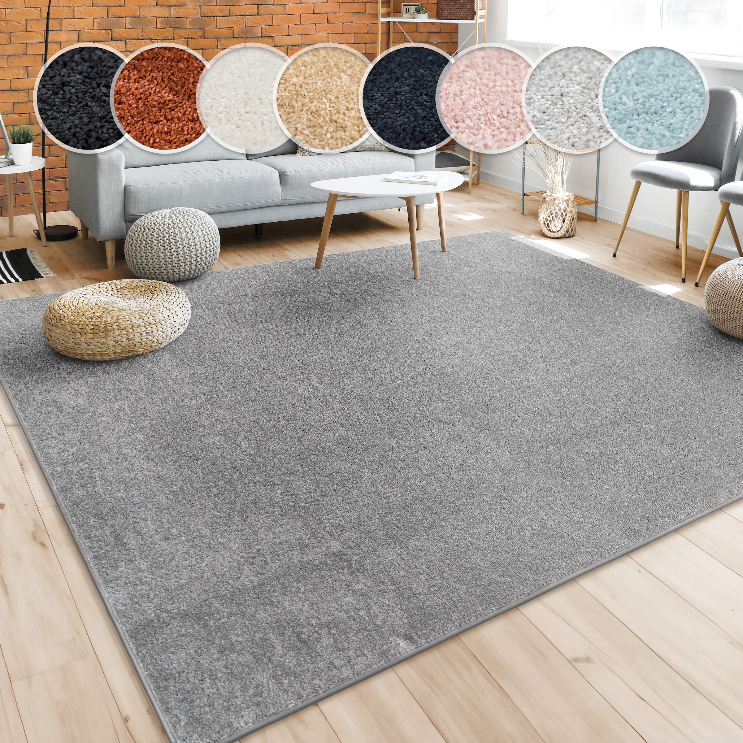Paco Home Teppich "Porto 890" rechteckig 13 mm Höhe Kurzflor, Uni-Farben, ideal im Wohnzimmer & Schlafzimmer
