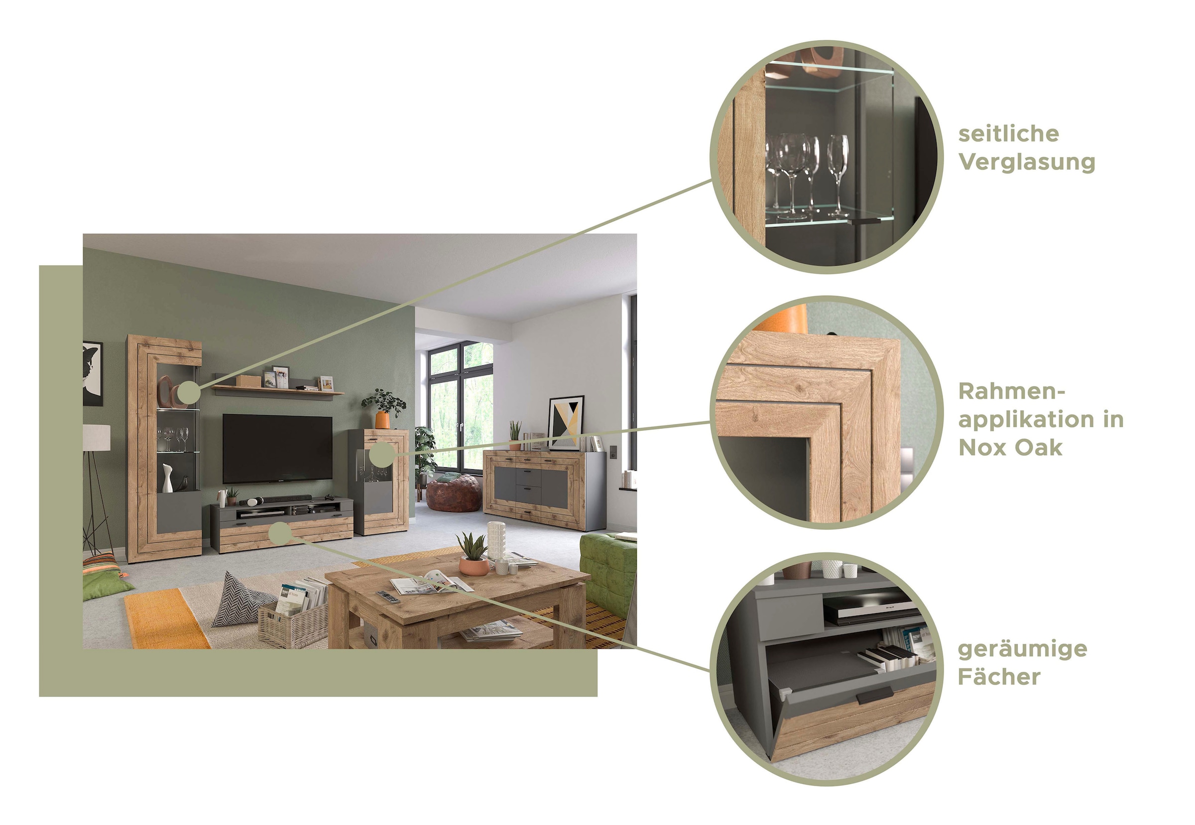 INOSIGN Sideboard »Aalborg, Breite 160 cm, 4 Schubkästen, 2 Türen, 6 Fächer, Metallgriffe«, Anrichte, Schrank, Kommode, Wohnmöbel