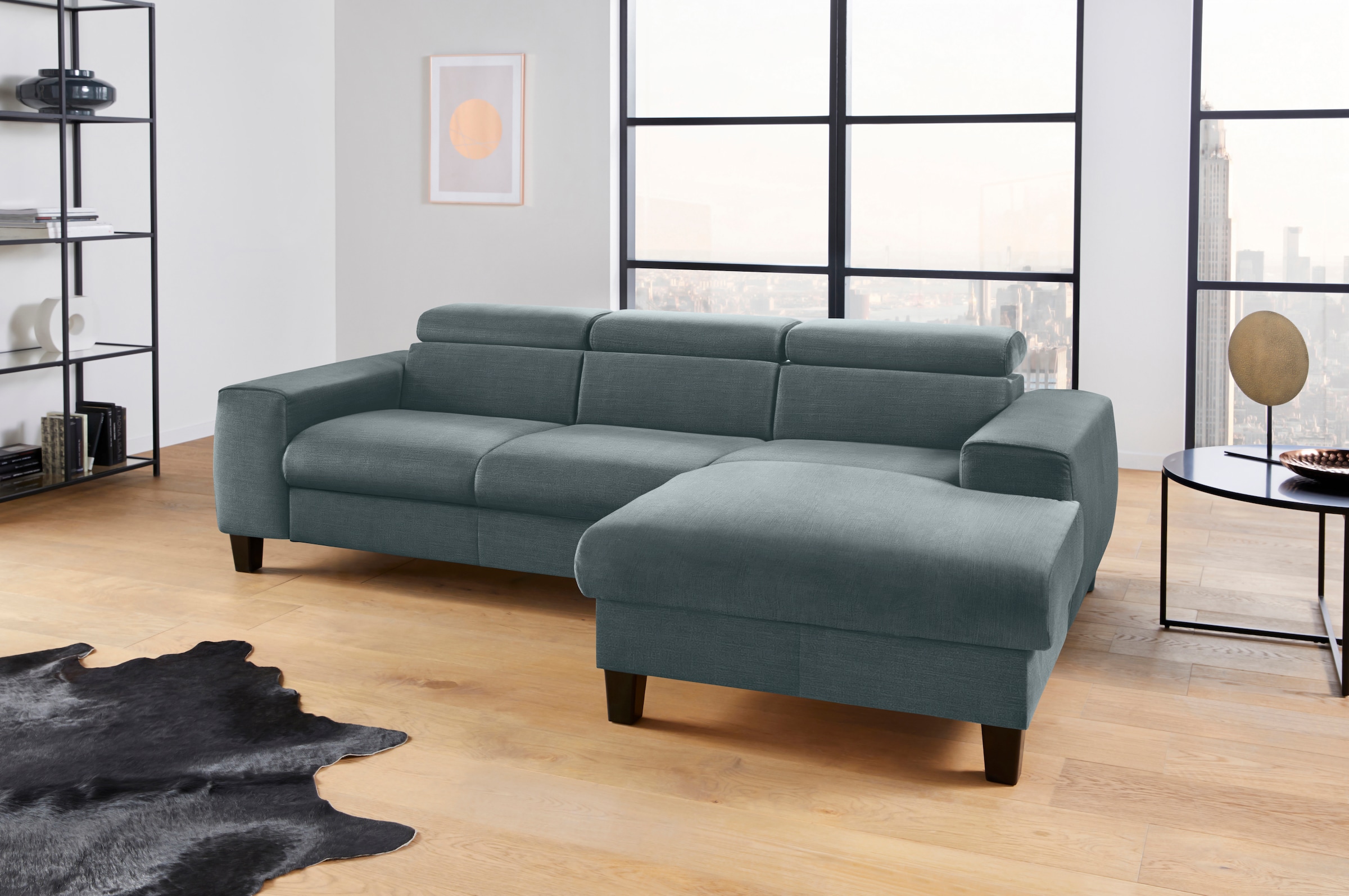 COTTA Ecksofa »Morven L-Form mit Kopfteilverstellung«, wahlweise mit Bettfunktion, Bettkasten & Wireless-Charger