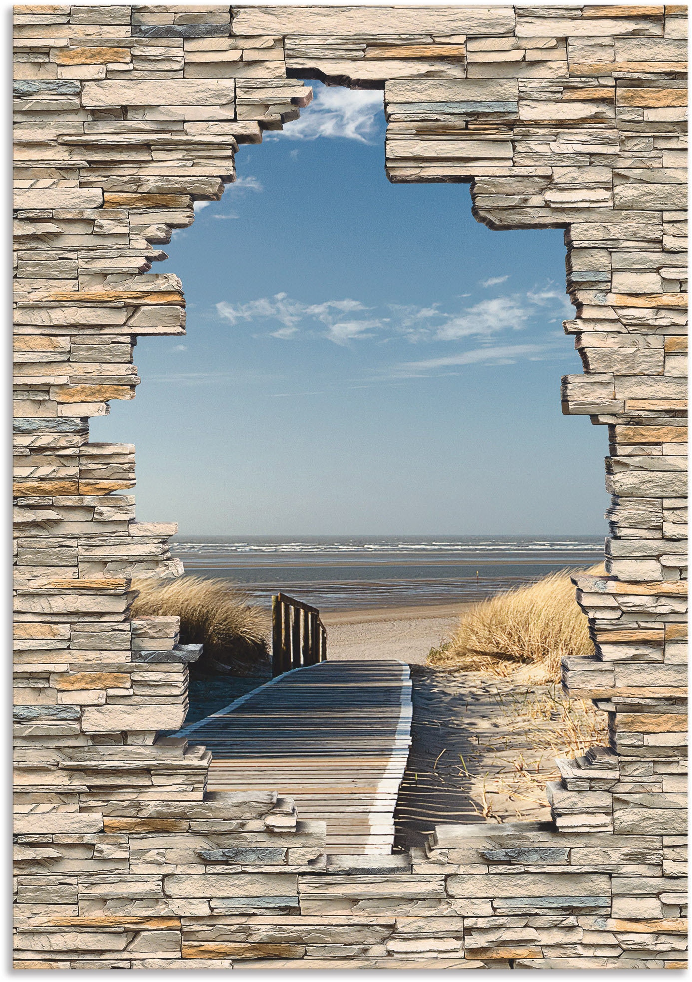 Artland Wandbild »Nordseestrand Langeoog Steg Stein Mauer«, Strandbilder, (1 St.), als Wandaufkleber in verschied. Größen