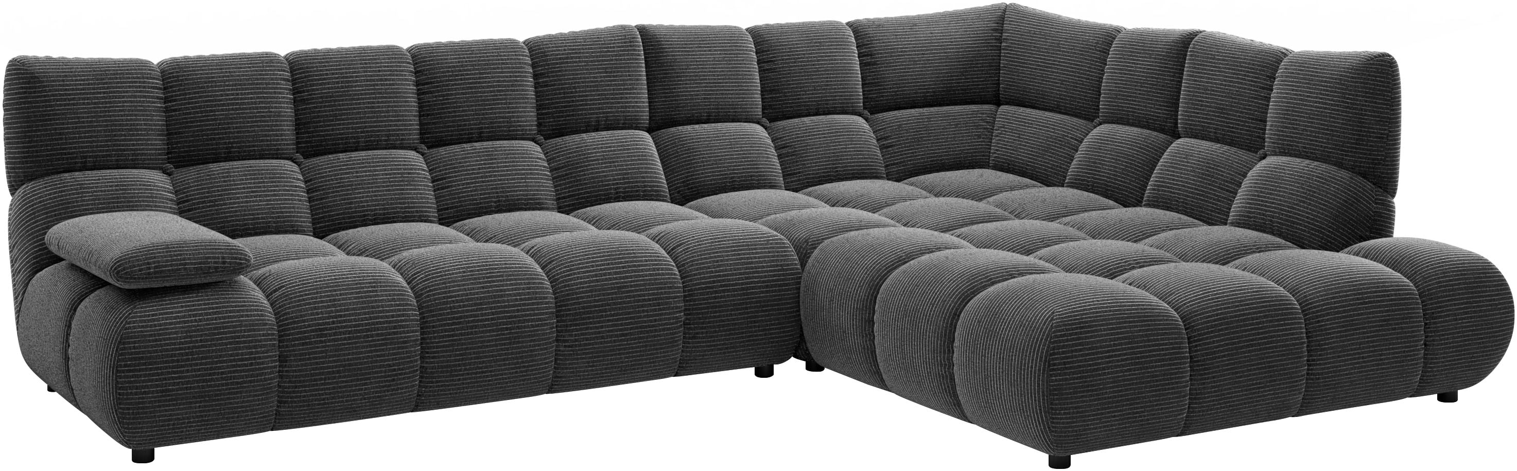 Home affaire Ecksofa "Cozy Bubble, mit klappbarer Armlehne, Breite 324 cm" mit eleganter Steppung, Rundumbezug & weicher Polsterung