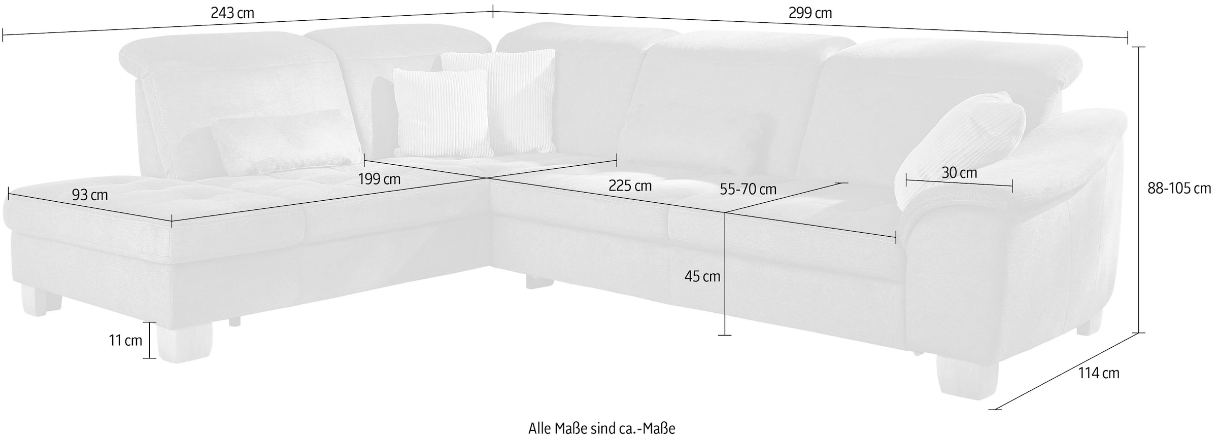 Die PlanBar Ecksofa »PP-LA23145« inkl. Kopfpolsterverstellung, Federkernpolsterung