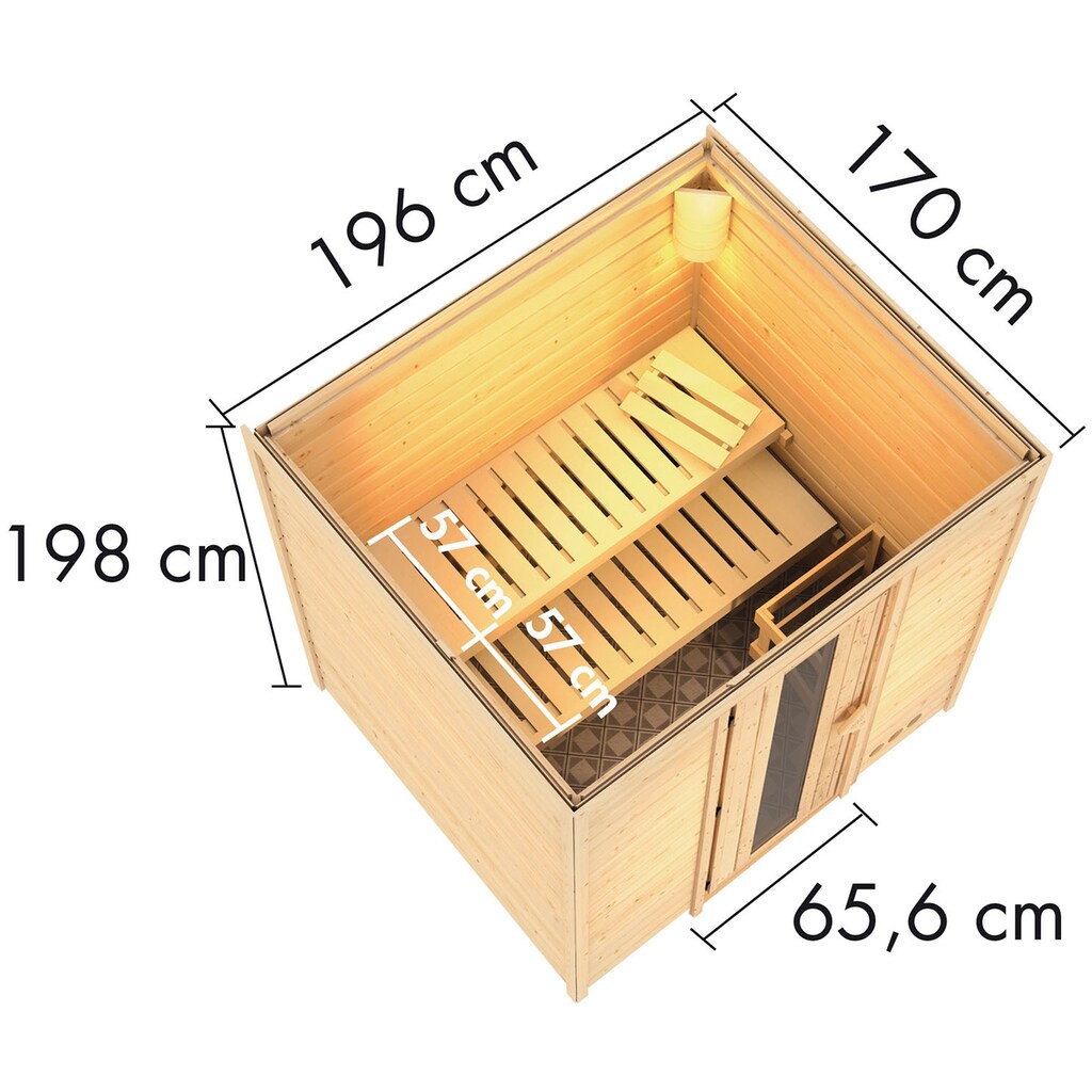 Karibu Sauna »"Collin" naturbelassen mit Ofen 3,6 kW Bio ext. Strg.«