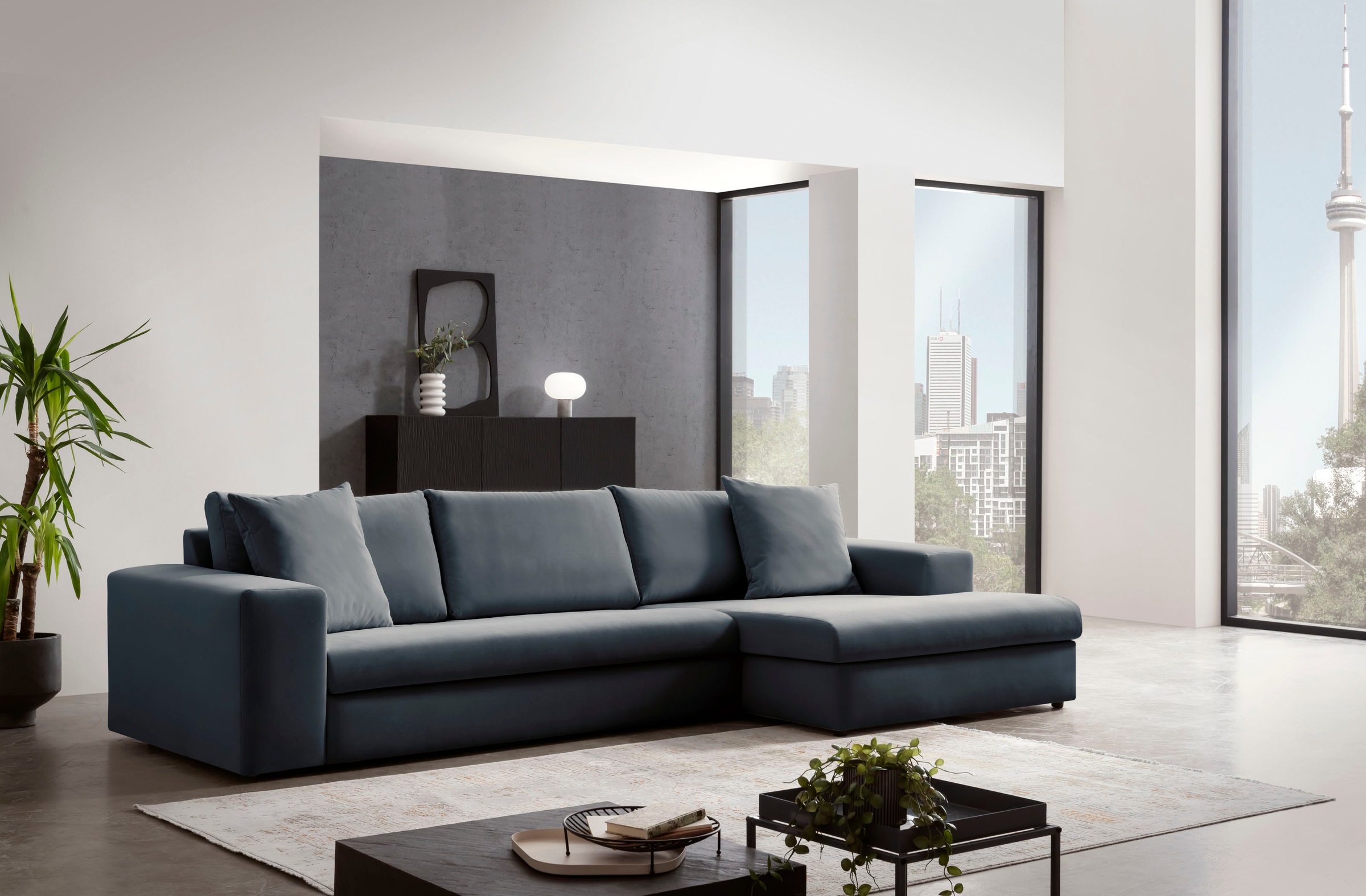 Home affaire Ecksofa "SLEETLAND XXL in Samtvelours oder Vintage-Leder-Optik günstig online kaufen