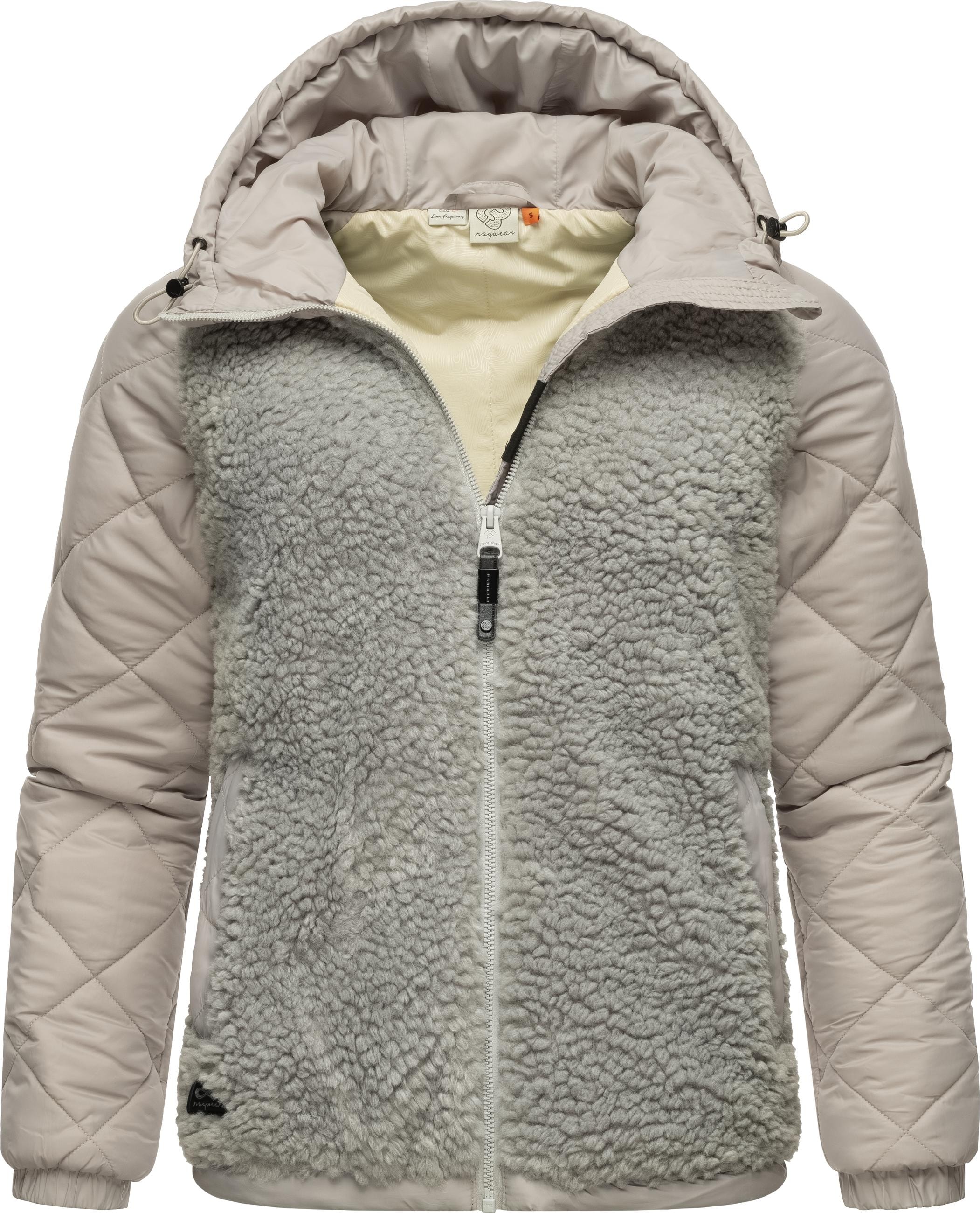 Ragwear Outdoorjacke »Leeloo«, mit Kapuze, Damen Übergangsjacke aus Teddy-Kunstfell mit gesteppten Ärmeln