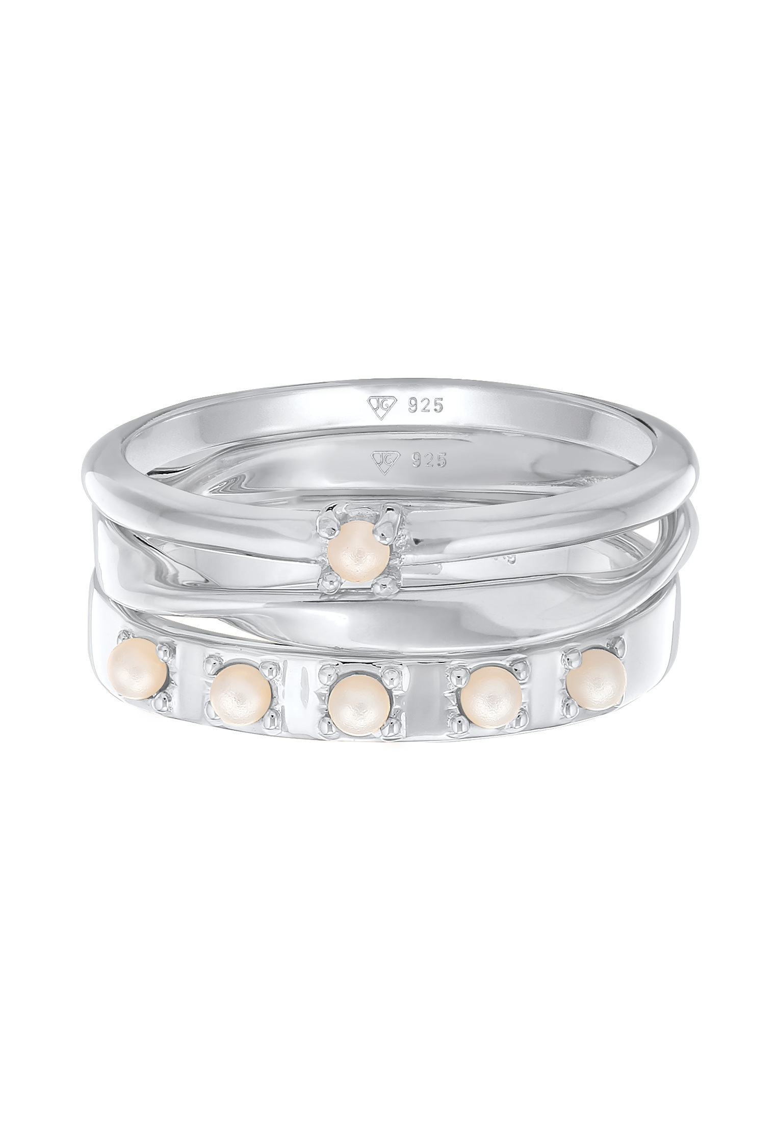 Elli Perlenring »Synthetische Perlen Stapelring Klassik 3er Set 925 Silber«