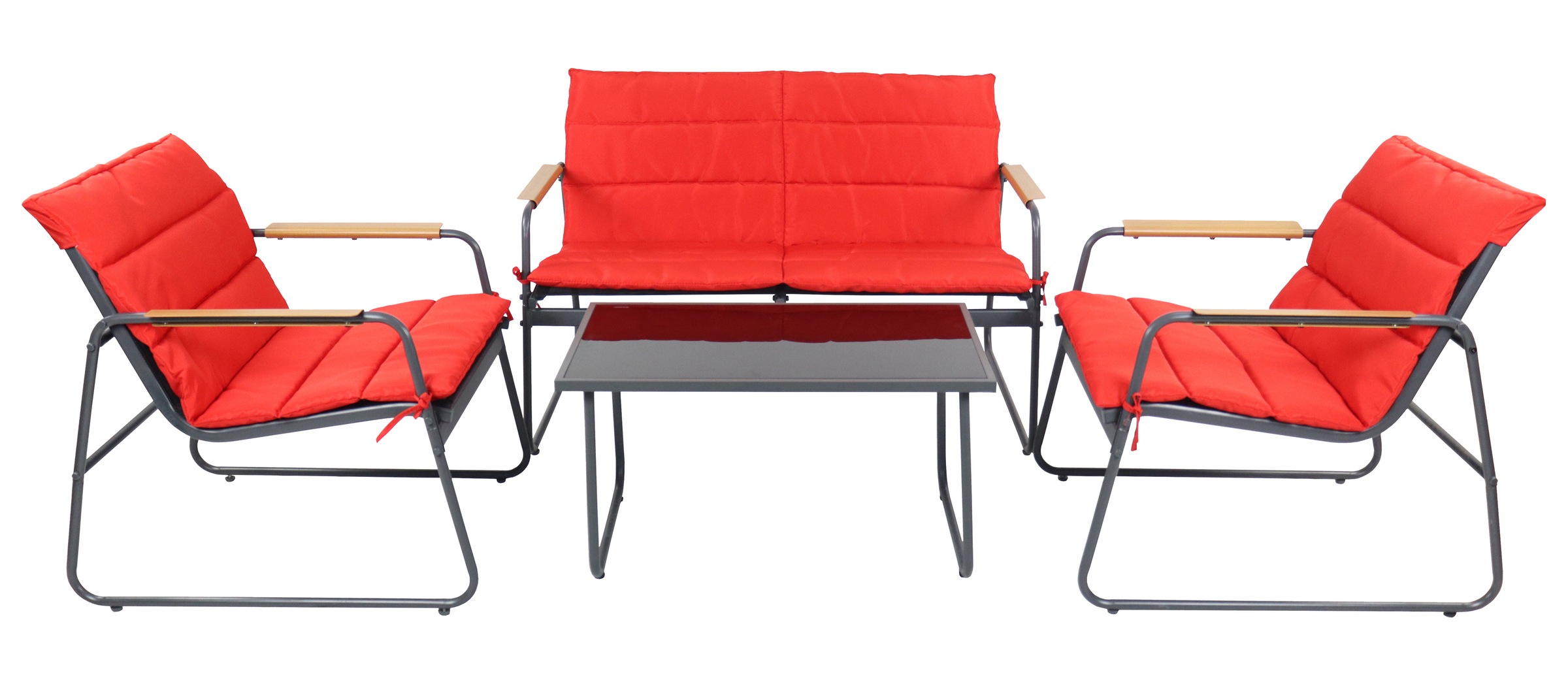 Garten-Essgruppe VCM "4 tlg. Set Lounge Balkon Gartenmöbel Lexila", rot, B:222cm T:119cm, Obermaterial: 80% Textilmaterial TEXMAT. 20% Metall MT., Sitzmöbel-Sets