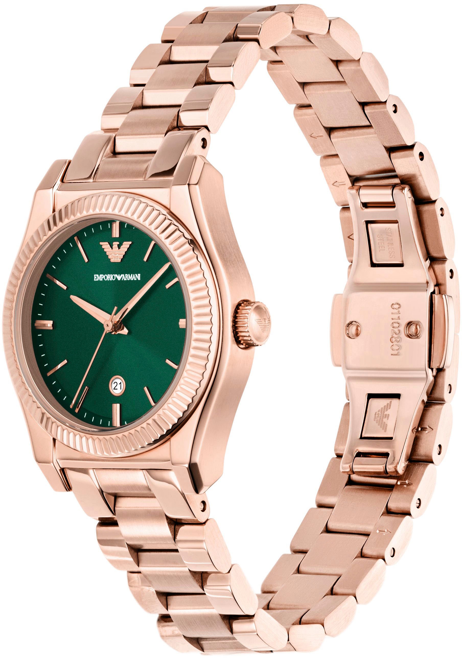 Emporio Armani Quarzuhr, Armbanduhr, Damenuhr, Edelstahlarmband, analog, Tag