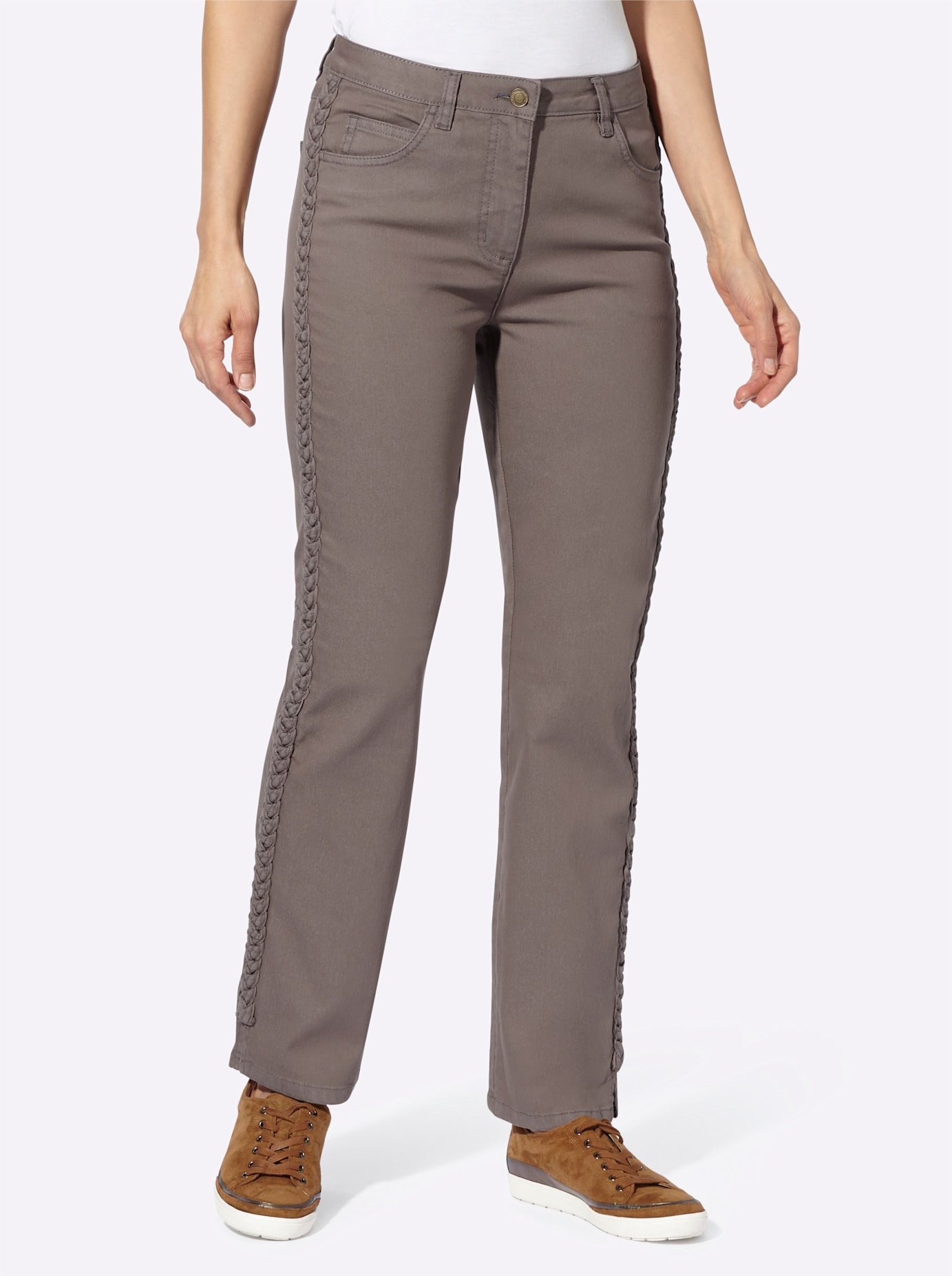 Bequeme Jeans CASUAL LOOKS, Damen, Gr. 20, Kurzgrößen, grau (taupe, denim), 81% Baumwolle, 17% Polyester, 2% Elasthan, unifarben, lang, Jeans
