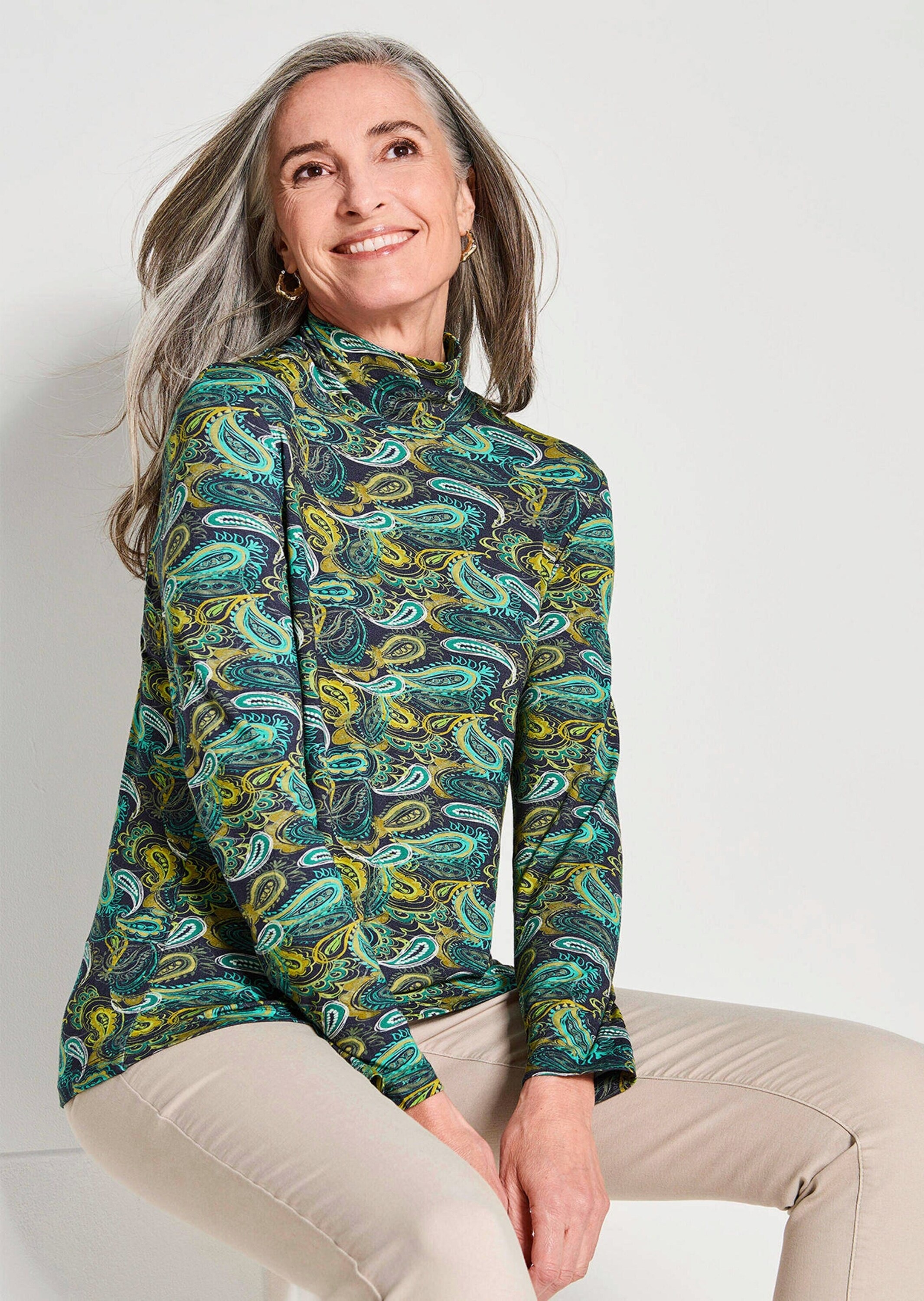 GOLDNER Langarmshirt »Kurzgröße Jersey-Shirt mit Paisley-Muster«