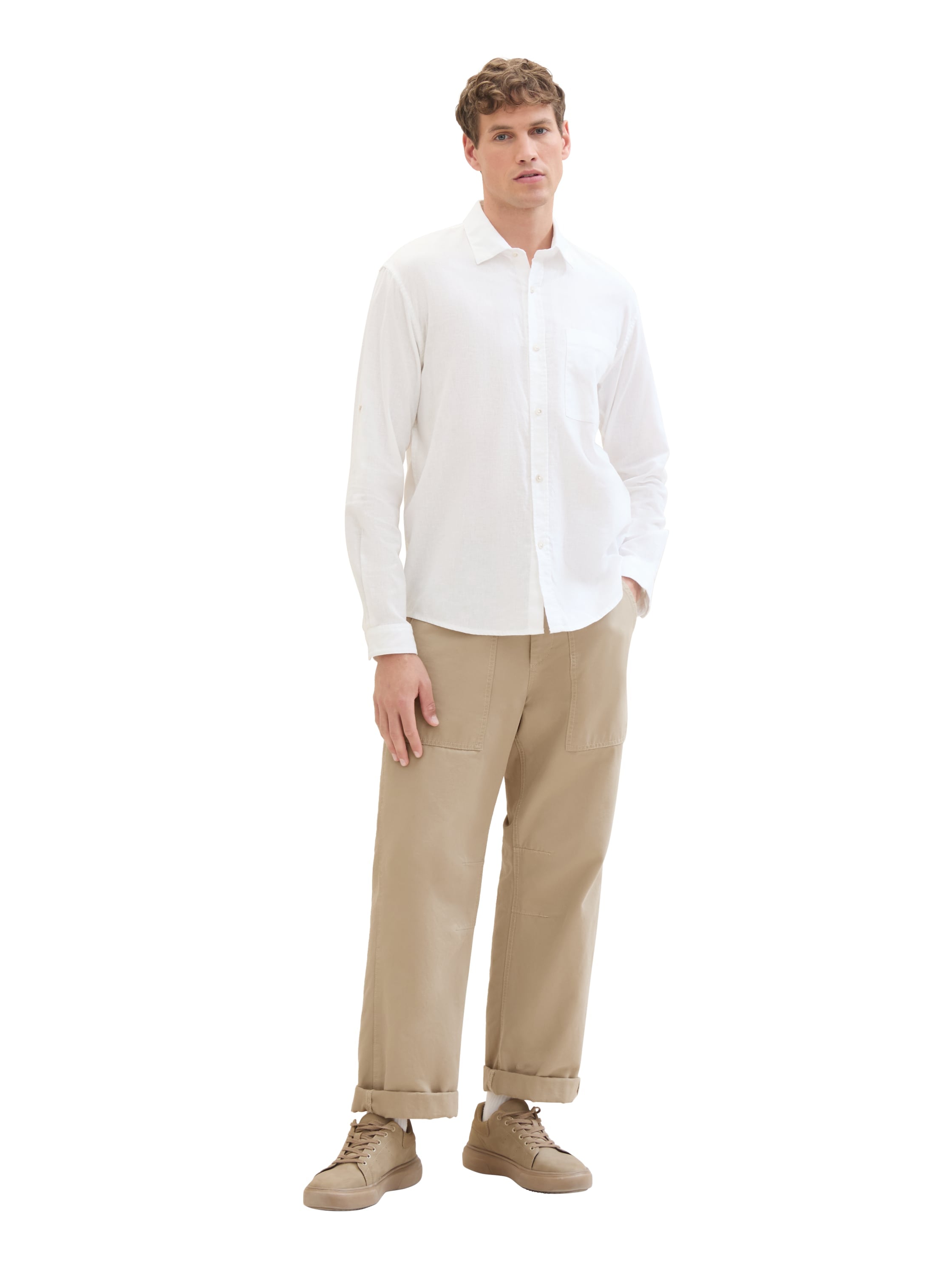 TOM TAILOR Denim Langarmhemd, mit Leinen