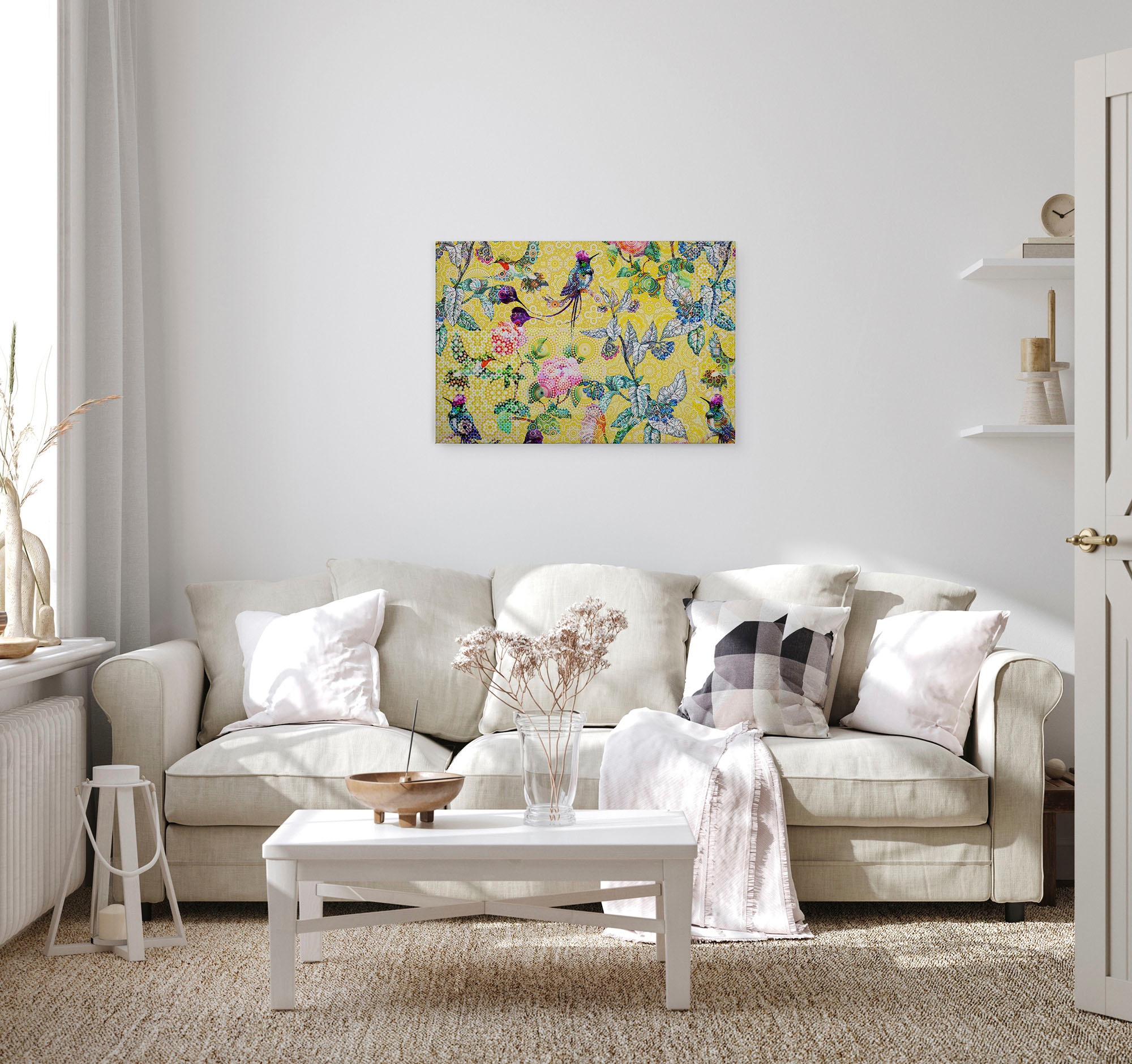 A.S. Création Leinwandbild »exotic mosaic«, Kunst-Vögel-Kinder, (1 St.), Mosaik Keilrahmen Floral Blumen Vögel Leinwand-Bild Wohnzimmer modern