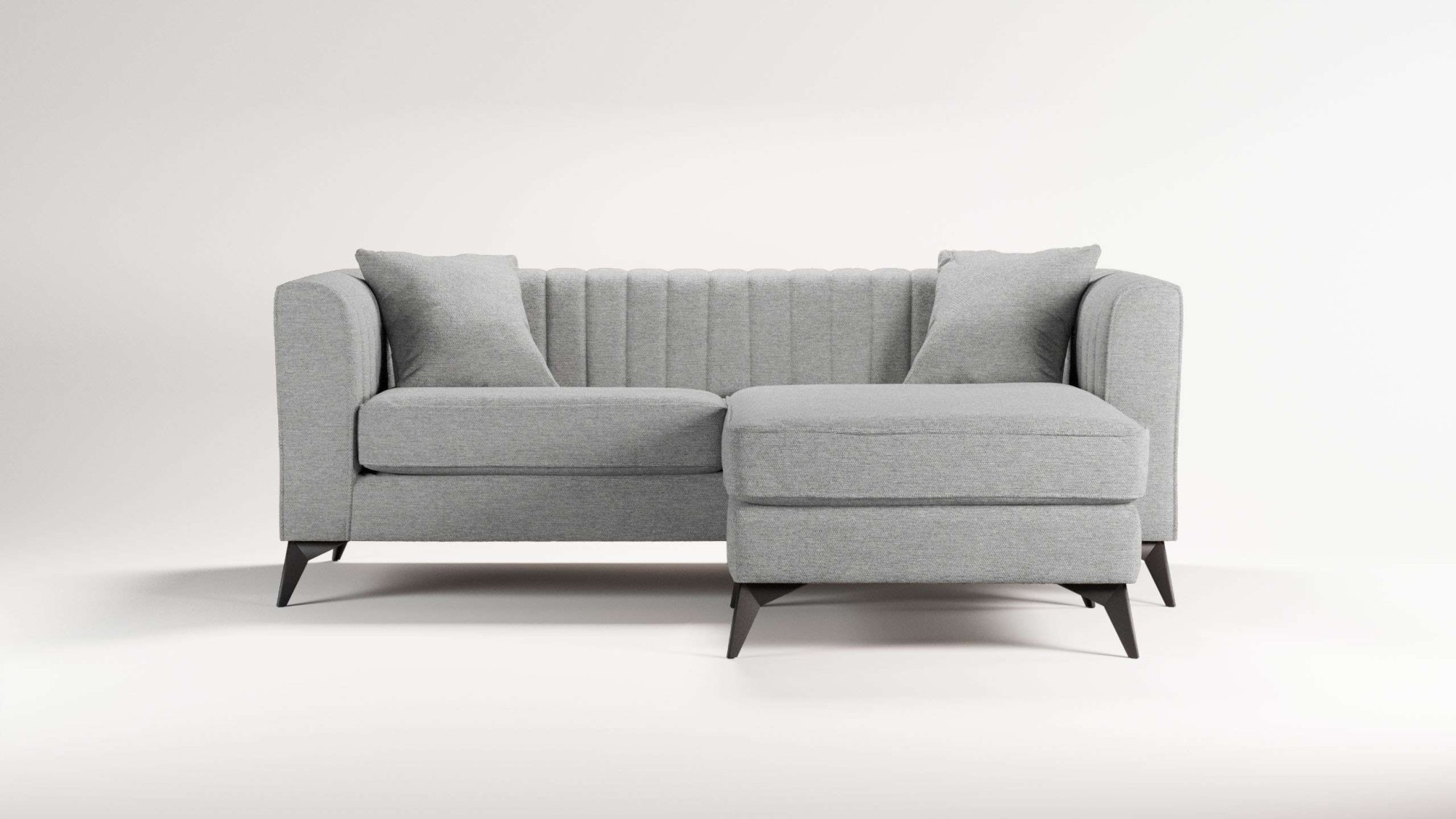 Places of Style Ecksofa »MATTHEW L-Form ideal für kleine Räume, Maße B/T/H: 201/162/74 cm«, elegantes Designsofa, feine Steppung im Rücken, incl. Zierkissen