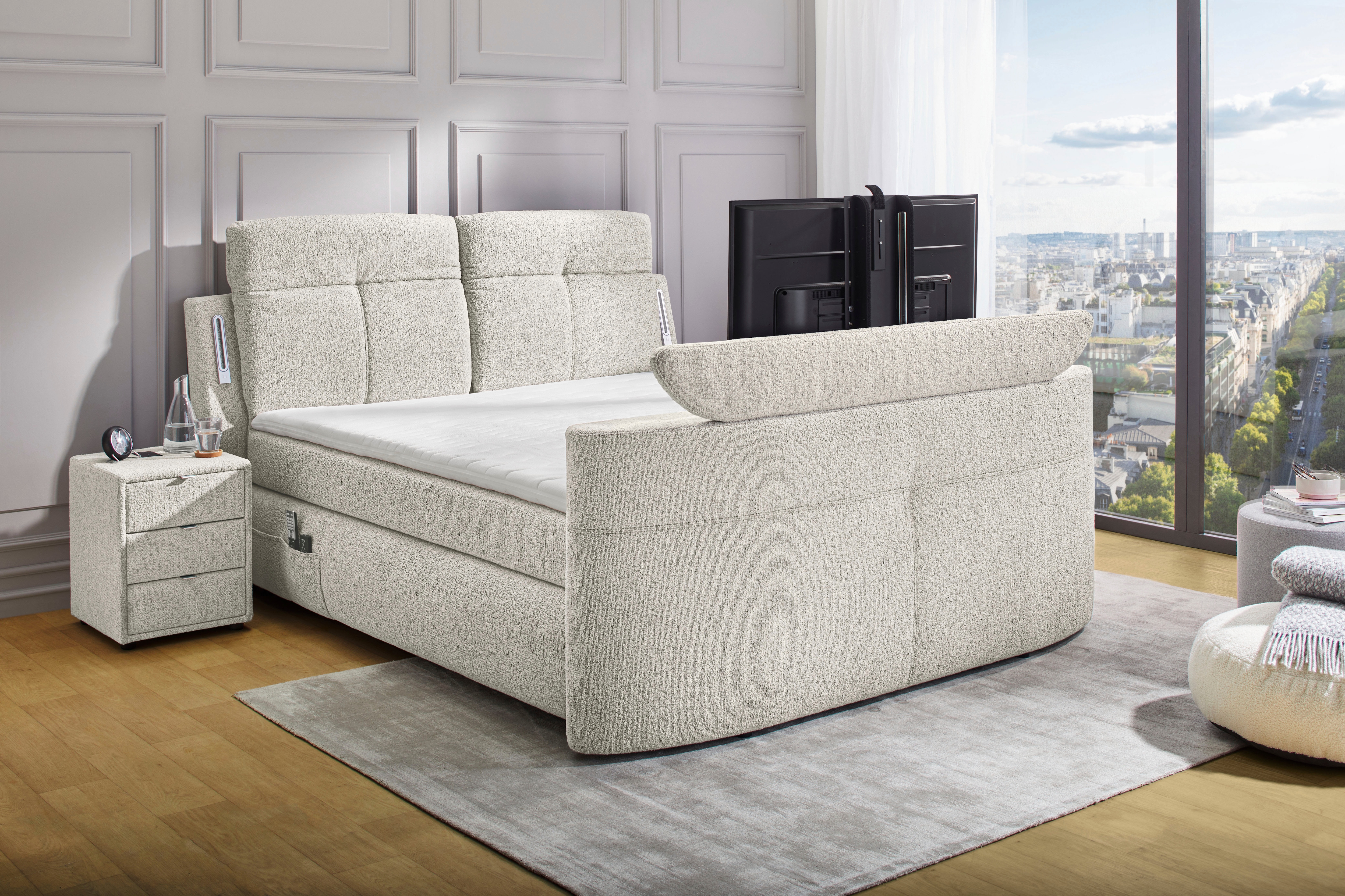 Jockenhöfer Gruppe Boxspringbett "MOVIESTAR, mit Taschenfederkernmatratze H3-H4, inkl. LED-Beleuchtung" wahlweise Strukturstoff-Bezug oder Microfaser-Bezug, 180x200cm