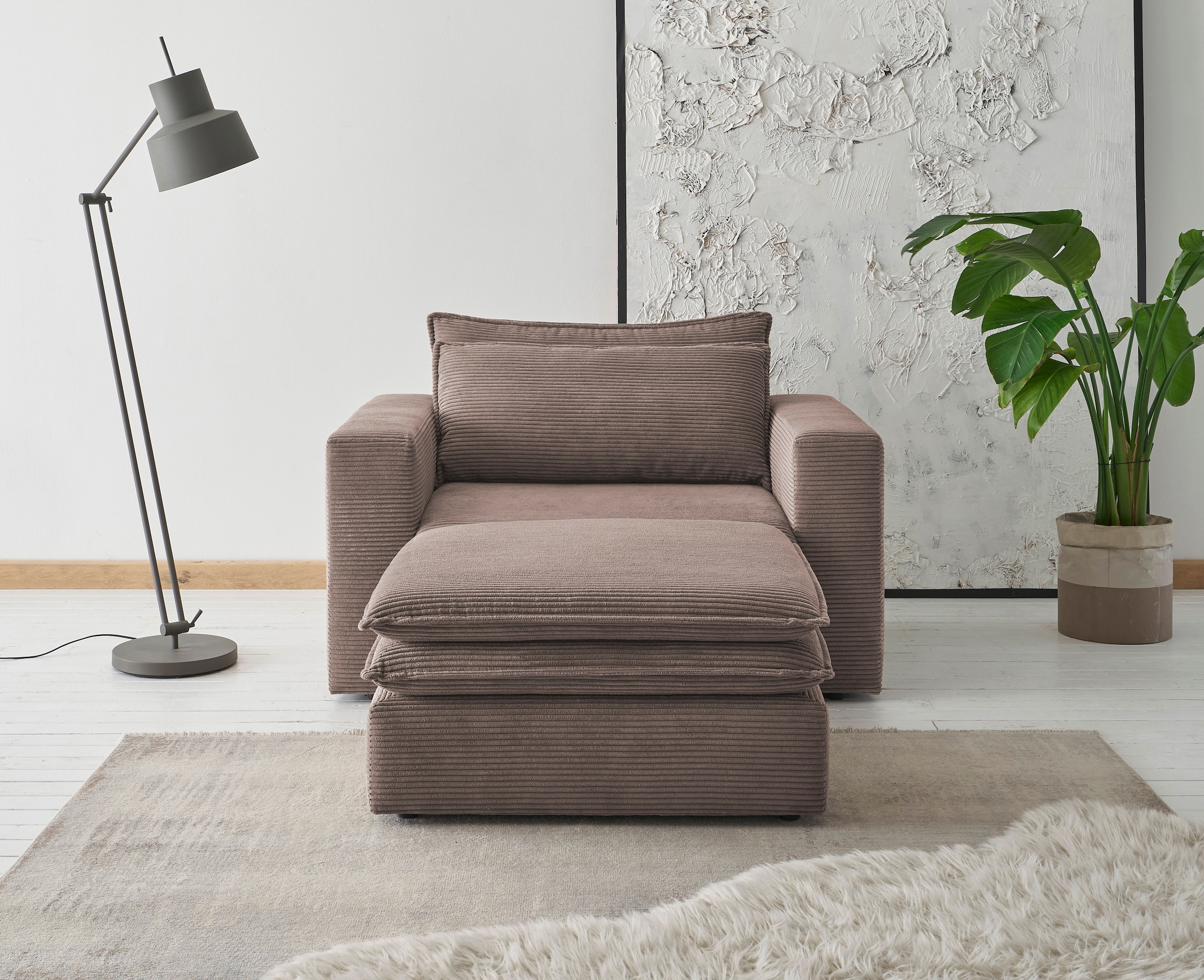 Places of Style Polstersessel »PIAGGE«, (2 tlg.), Hochwertiger Cord, Loveseat und Loveseat-Hocker im Set