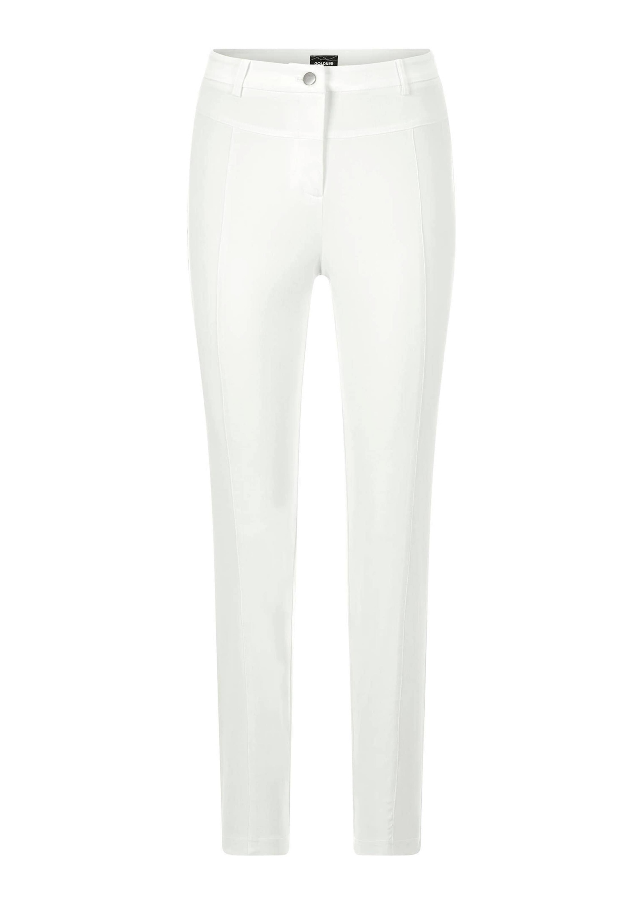 Stoffhose GOLDNER "Kurzgröße Bengalinhose LOUISA aus Super Stretch", Damen, Gr. 25, K-Gr, weiß, Obermaterial: 67% Baumwolle CO. 28% Polyamid PA. 5% Elasthan EL., Hosen Stoffhose