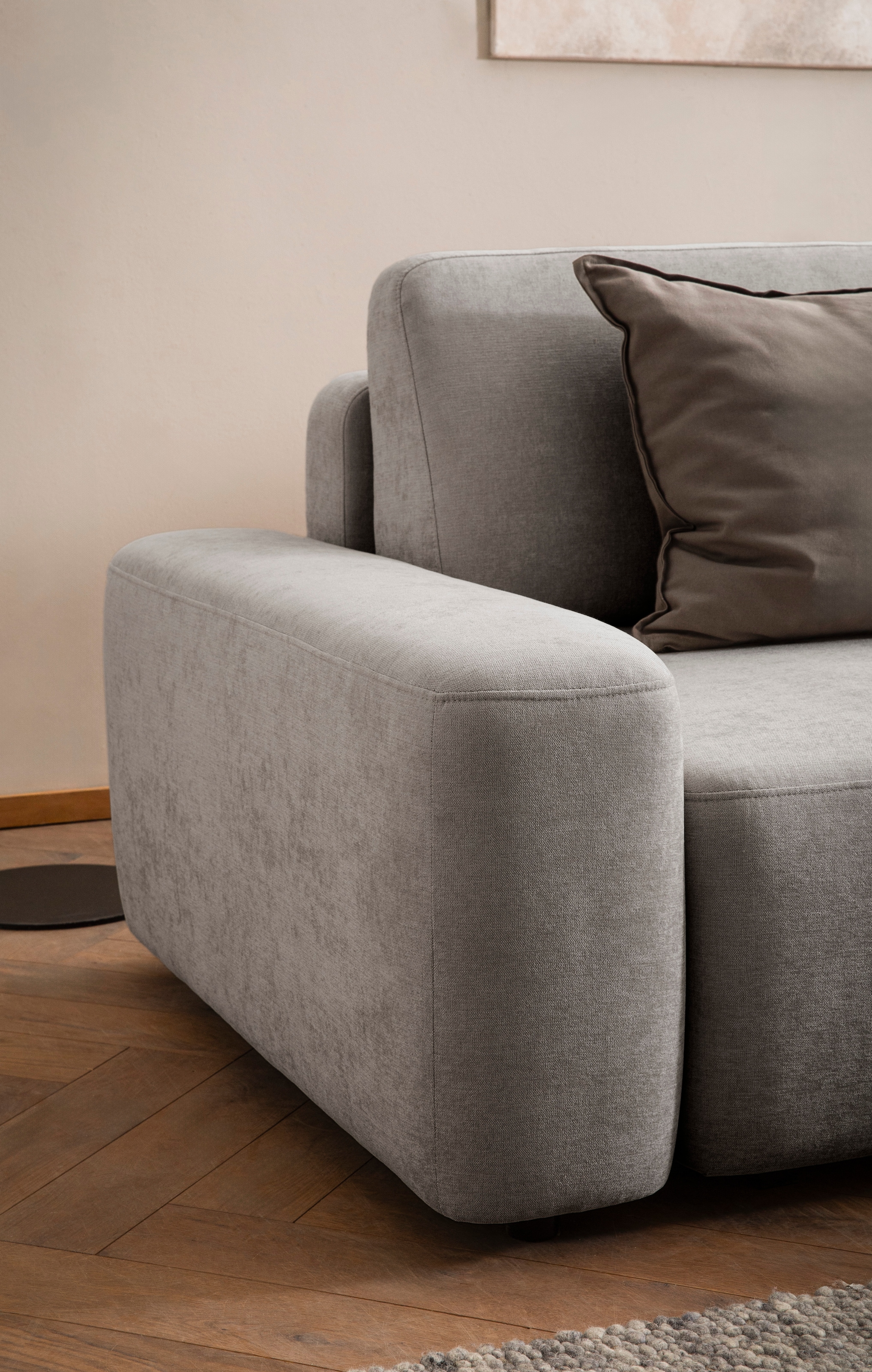 INOSIGN 3-Sitzer »TORGE (257cm), Sofa,Schlafsofa in Cord, Samtvelours, Struktur fein«, rundes Design, Schlaffunktion u. Bettkasten, Liegefläche: 135/200 cm