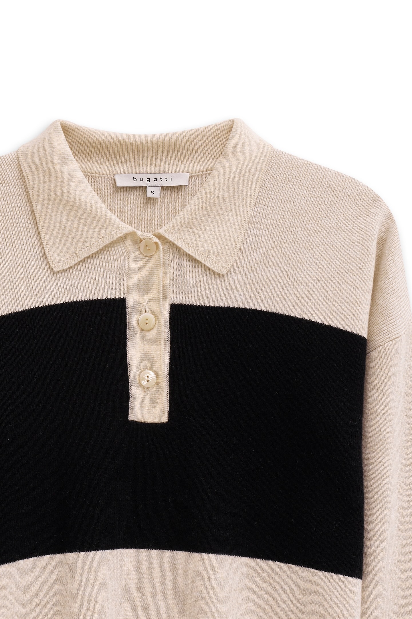 bugatti Polokragenpullover »gestreift«, aus einem Kaschmir-Mix mit Knopfleiste