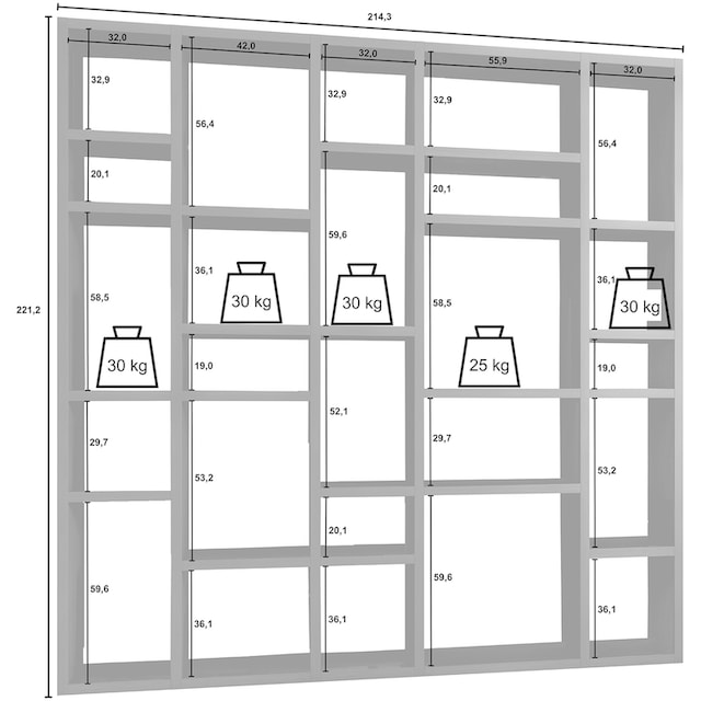 fif möbel Raumteilerregal »TORO 382«, Breite 214 cm | BAUR